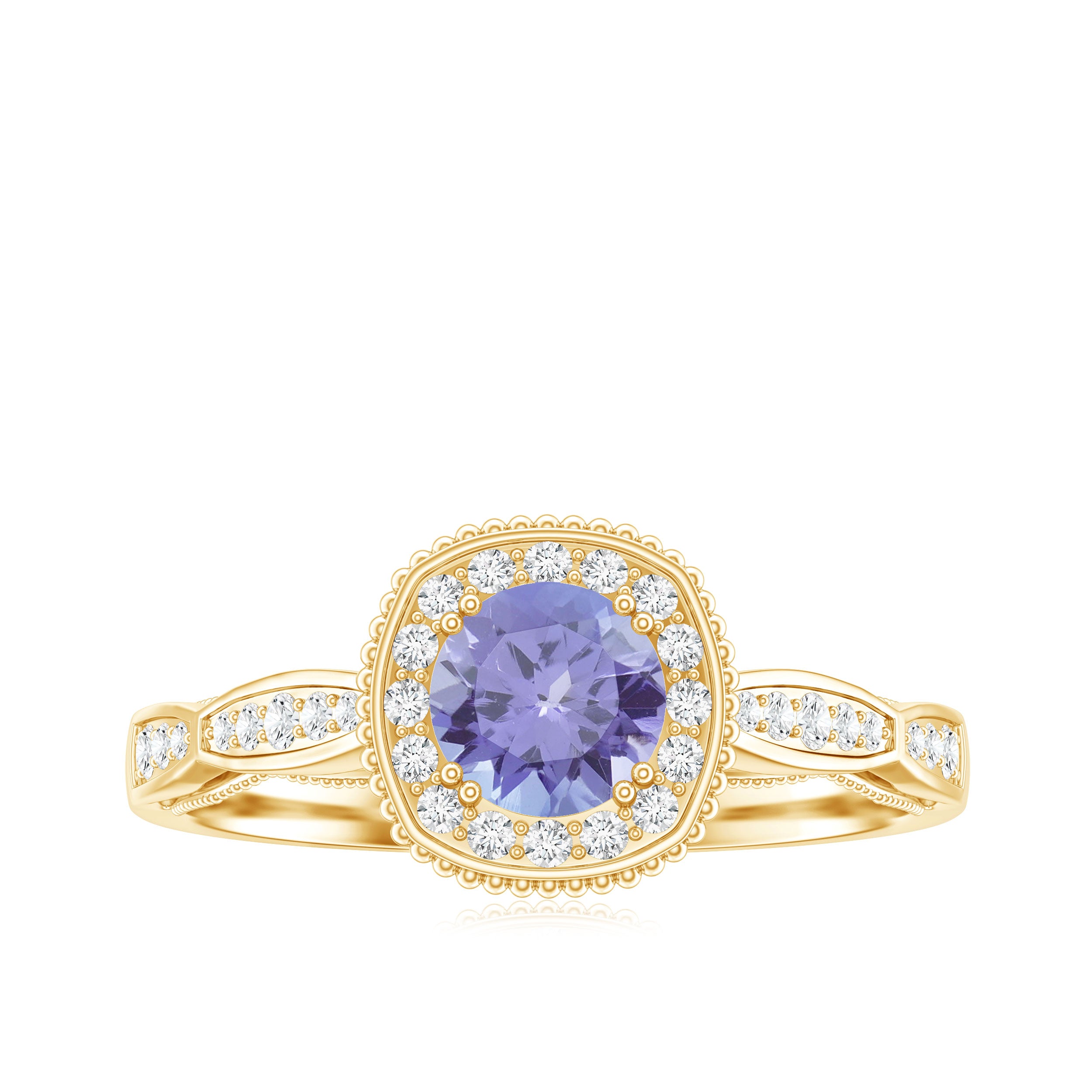 Vintage Style Tanzanite Engagement Ring with Diamond Halo for Women AAA - Rosec Jewels