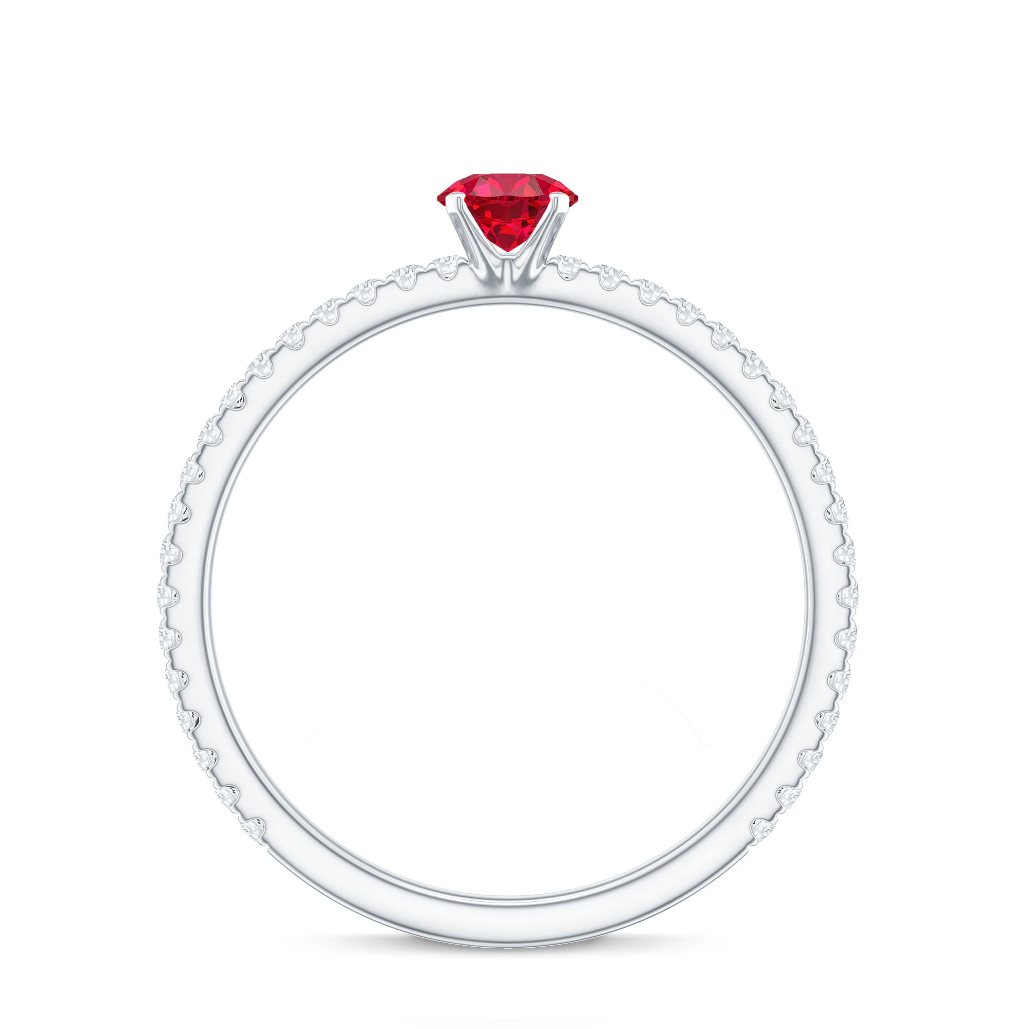 Round Cut Lab Grown Ruby Engagement Ring with Diamond AAAA - Rosec Jewels