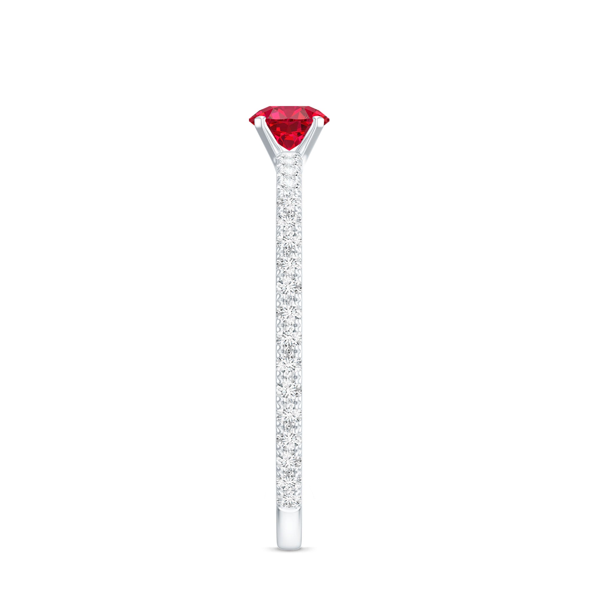 Round Cut Lab Grown Ruby Engagement Ring with Diamond AAAA - Rosec Jewels
