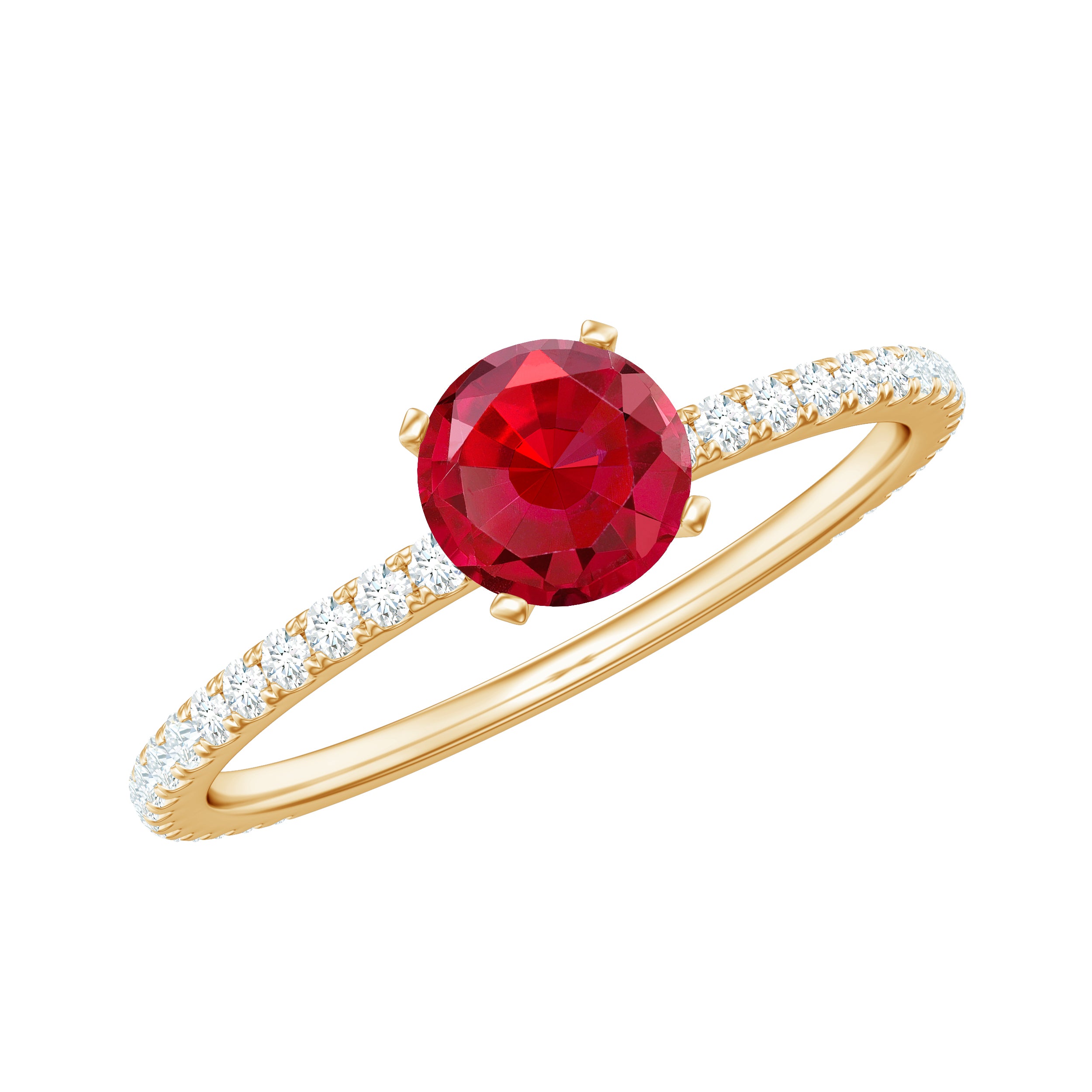 Rosec Jewels-Round Cut Lab Grown Ruby Engagement Ring with Diamond