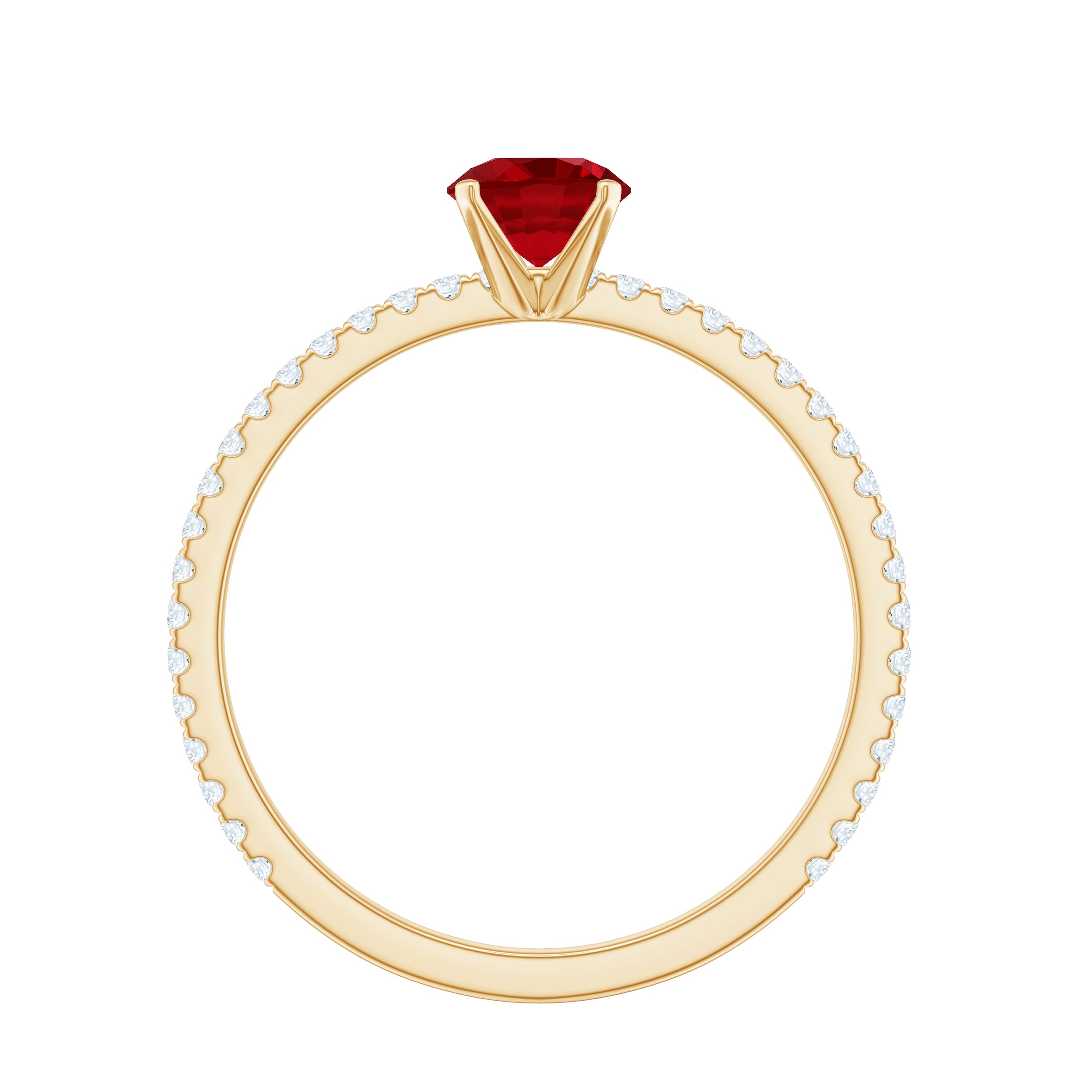 Rosec Jewels-Round Cut Lab Grown Ruby Engagement Ring with Diamond