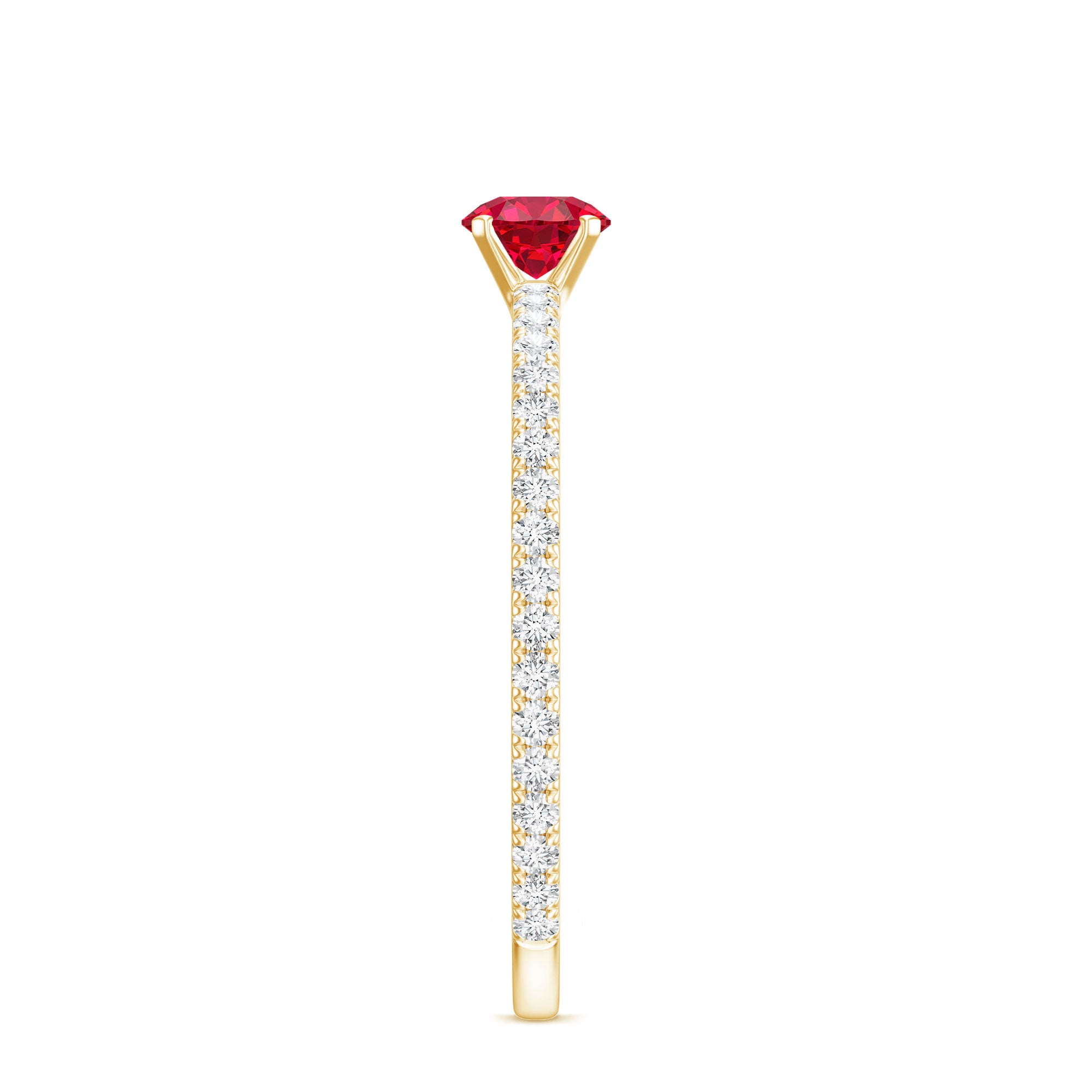Round Cut Lab Grown Ruby Engagement Ring with Diamond AAAA - Rosec Jewels