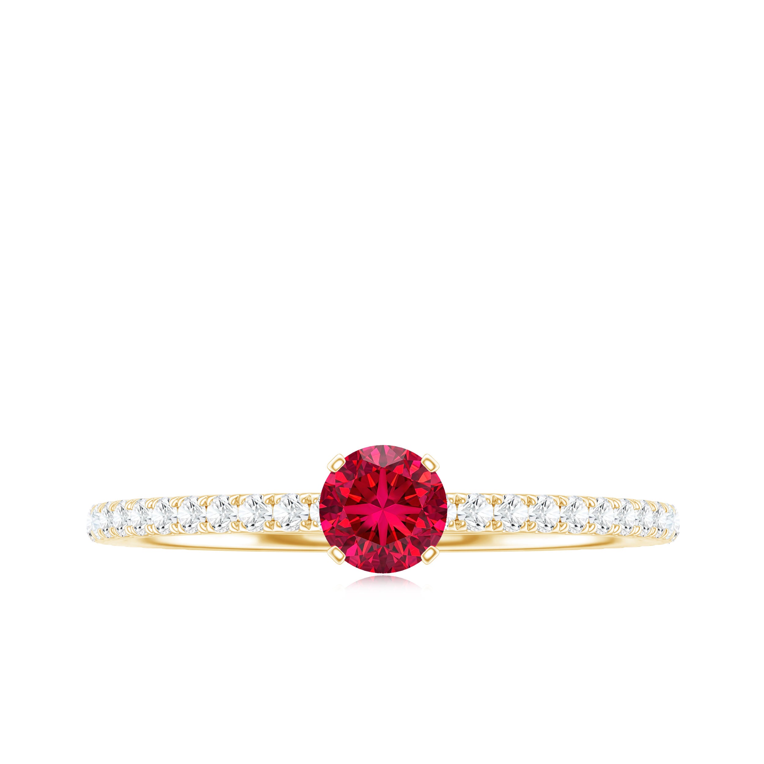 Round Cut Lab Grown Ruby Engagement Ring with Diamond AAAA - Rosec Jewels