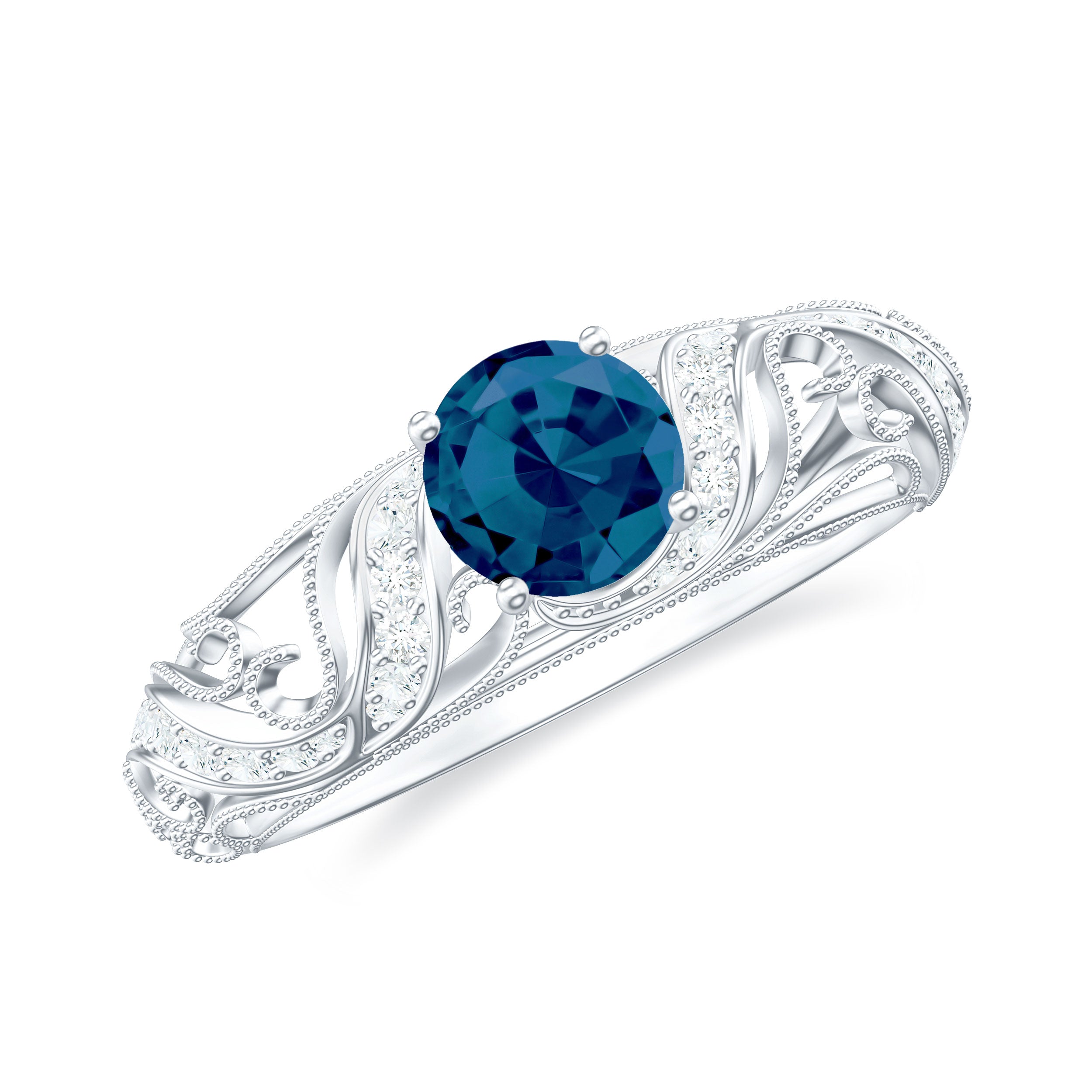 Rosec Jewels-Vintage London Blue Topaz and Diamond Engagement Ring