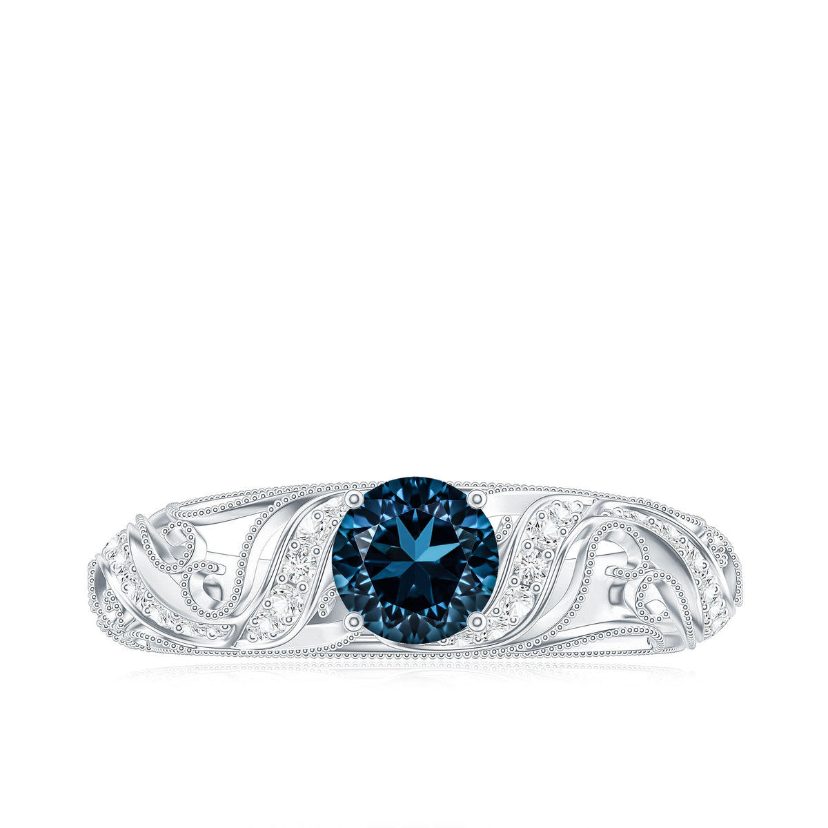 Vintage London Blue Topaz and Diamond Engagement Ring AAA - Rosec Jewels