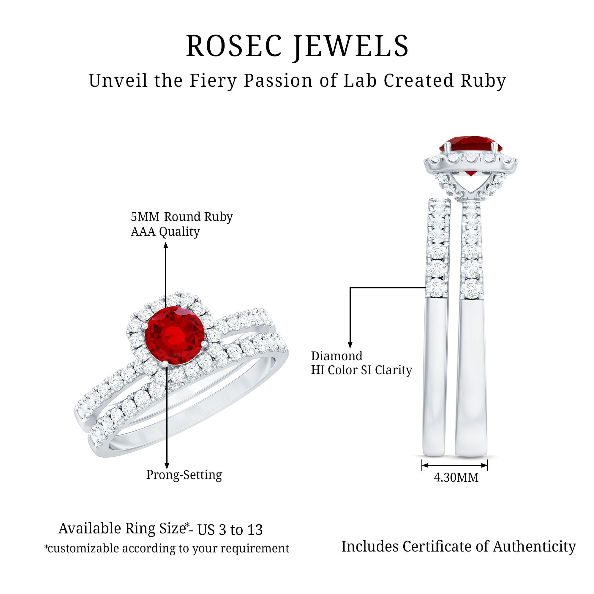 Rosec Jewels-Vintage Inspired Created Ruby and Diamond Wedding Band Ring