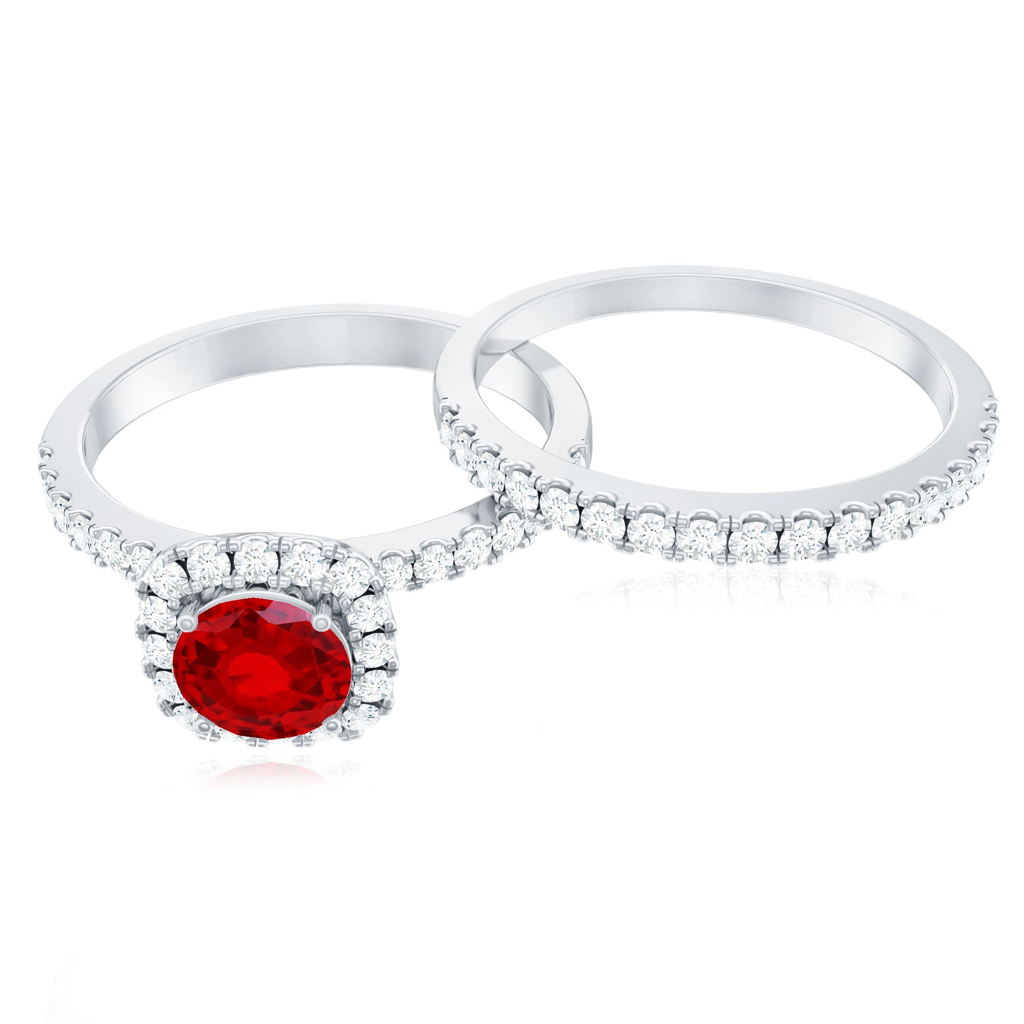Rosec Jewels-Vintage Inspired Created Ruby and Diamond Wedding Band Ring