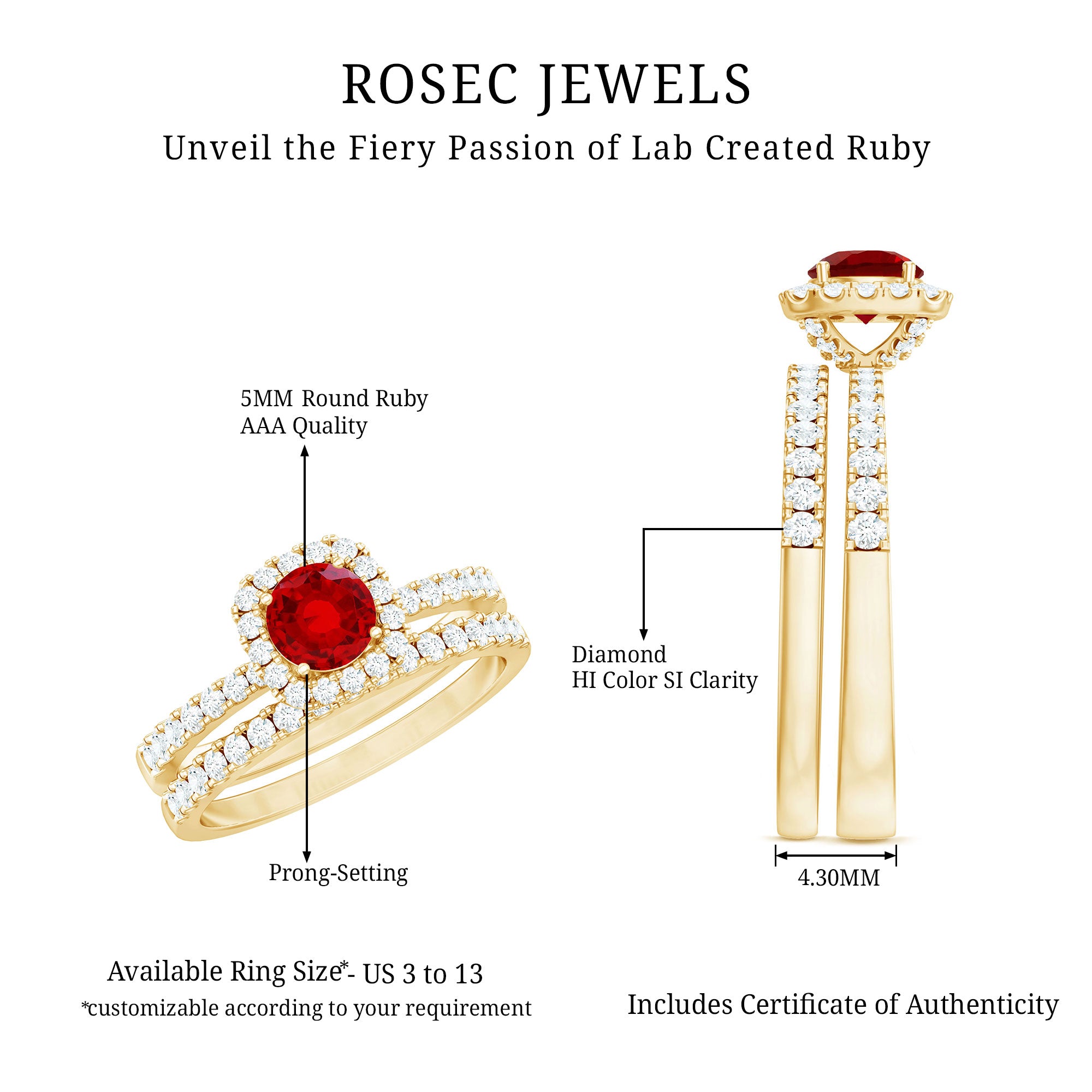 Rosec Jewels-Vintage Inspired Created Ruby and Diamond Wedding Band Ring