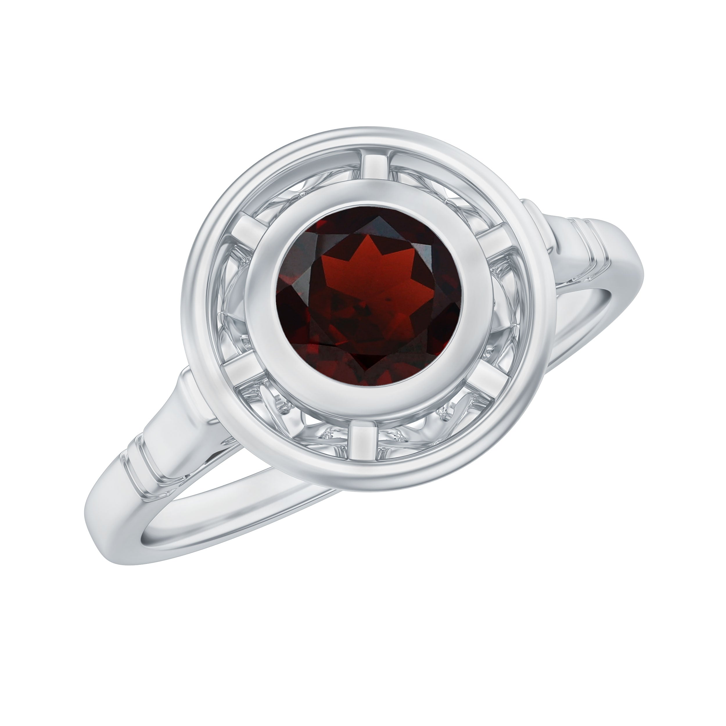 Vintage Looking Garnet Engagement Ring in Bezel Setting AAA - Rosec Jewels