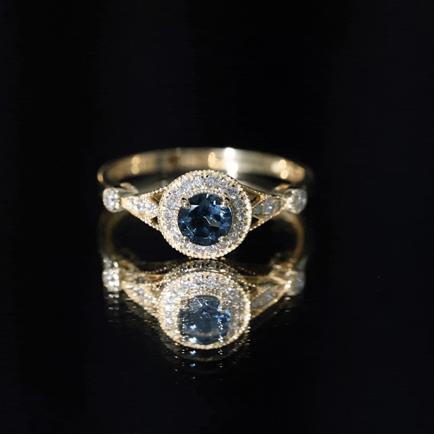5mm London Blue Topaz Antique Engagement Ring with Diamond Halo AAA - Rosec Jewels