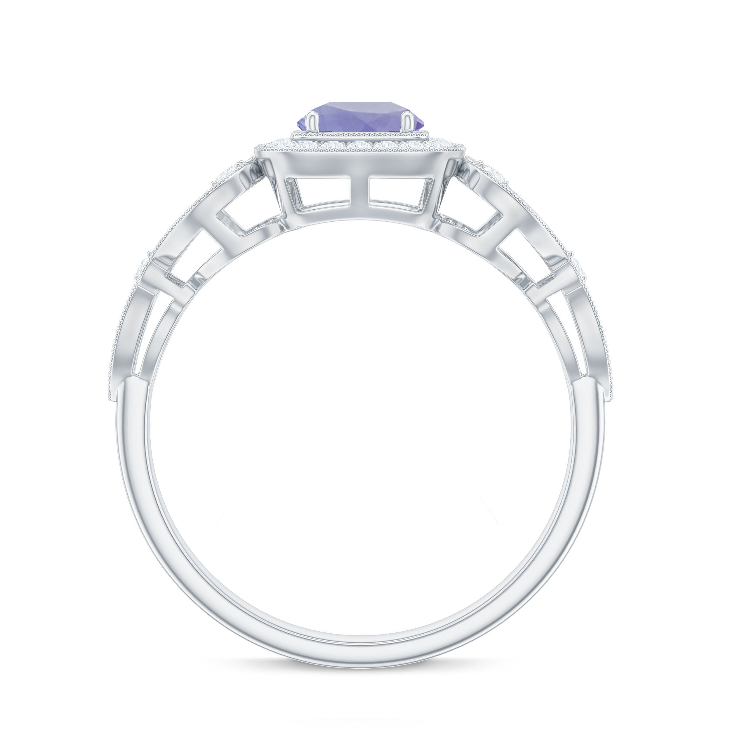 Tanzanite Vintage Looking Engagement Ring with Diamond Halo AAA - Rosec Jewels