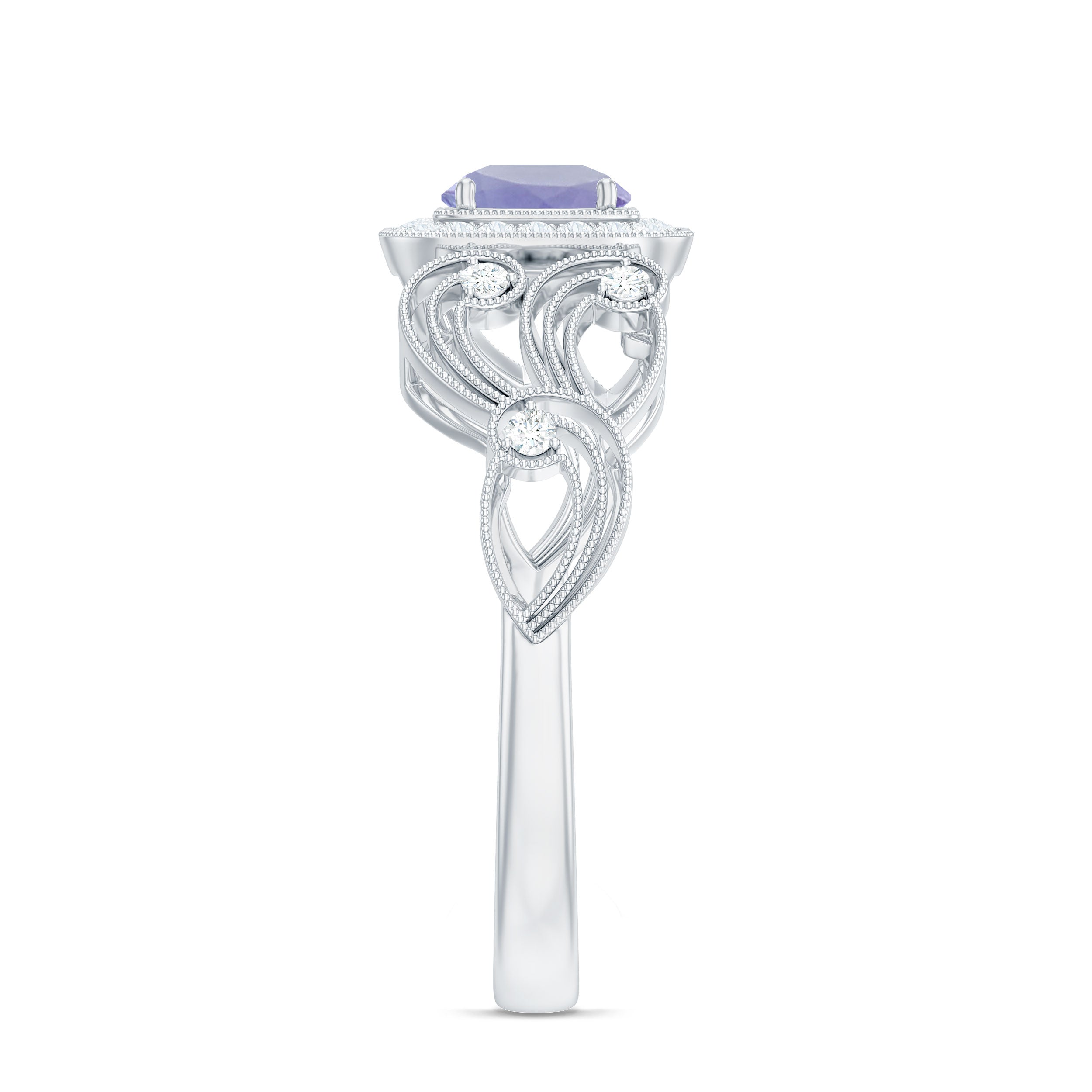 Tanzanite Vintage Looking Engagement Ring with Diamond Halo AAA - Rosec Jewels