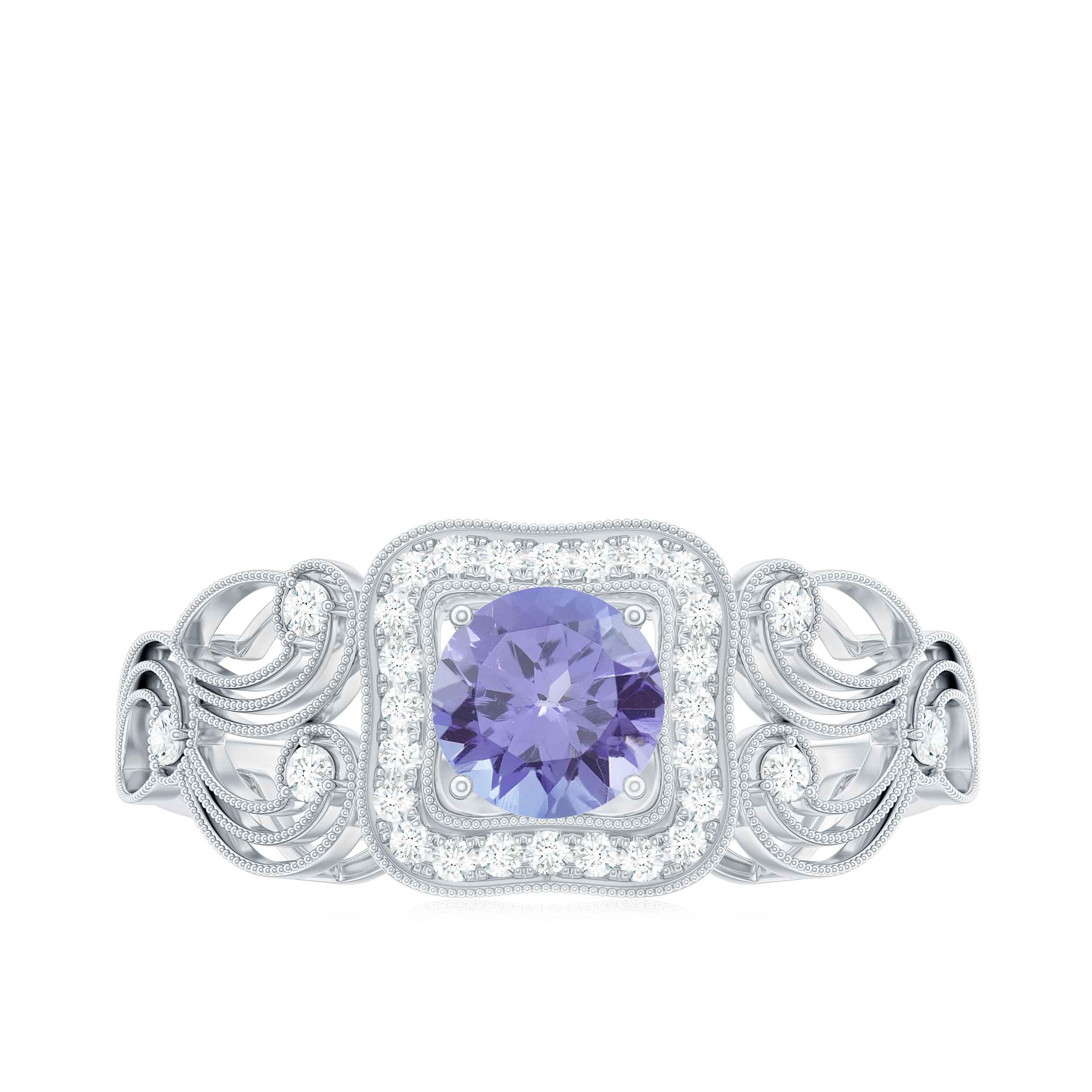 Tanzanite Vintage Looking Engagement Ring with Diamond Halo AAA - Rosec Jewels