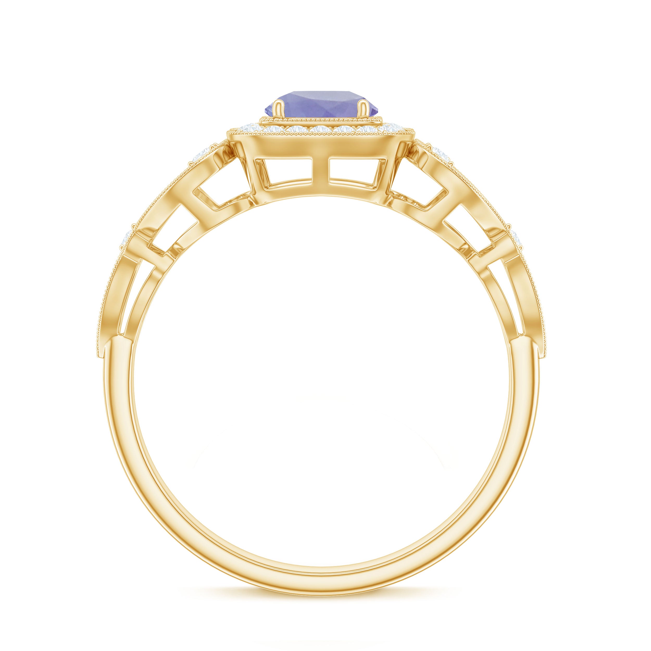 Tanzanite Vintage Looking Engagement Ring with Diamond Halo AAA - Rosec Jewels