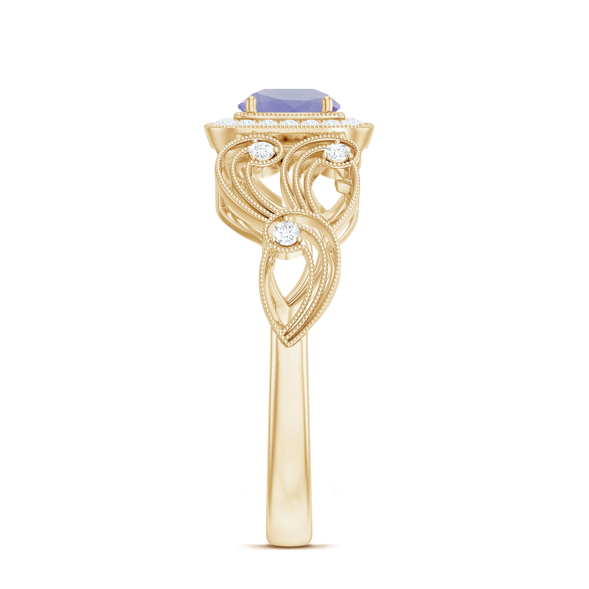 Tanzanite Vintage Looking Engagement Ring with Diamond Halo AAA - Rosec Jewels