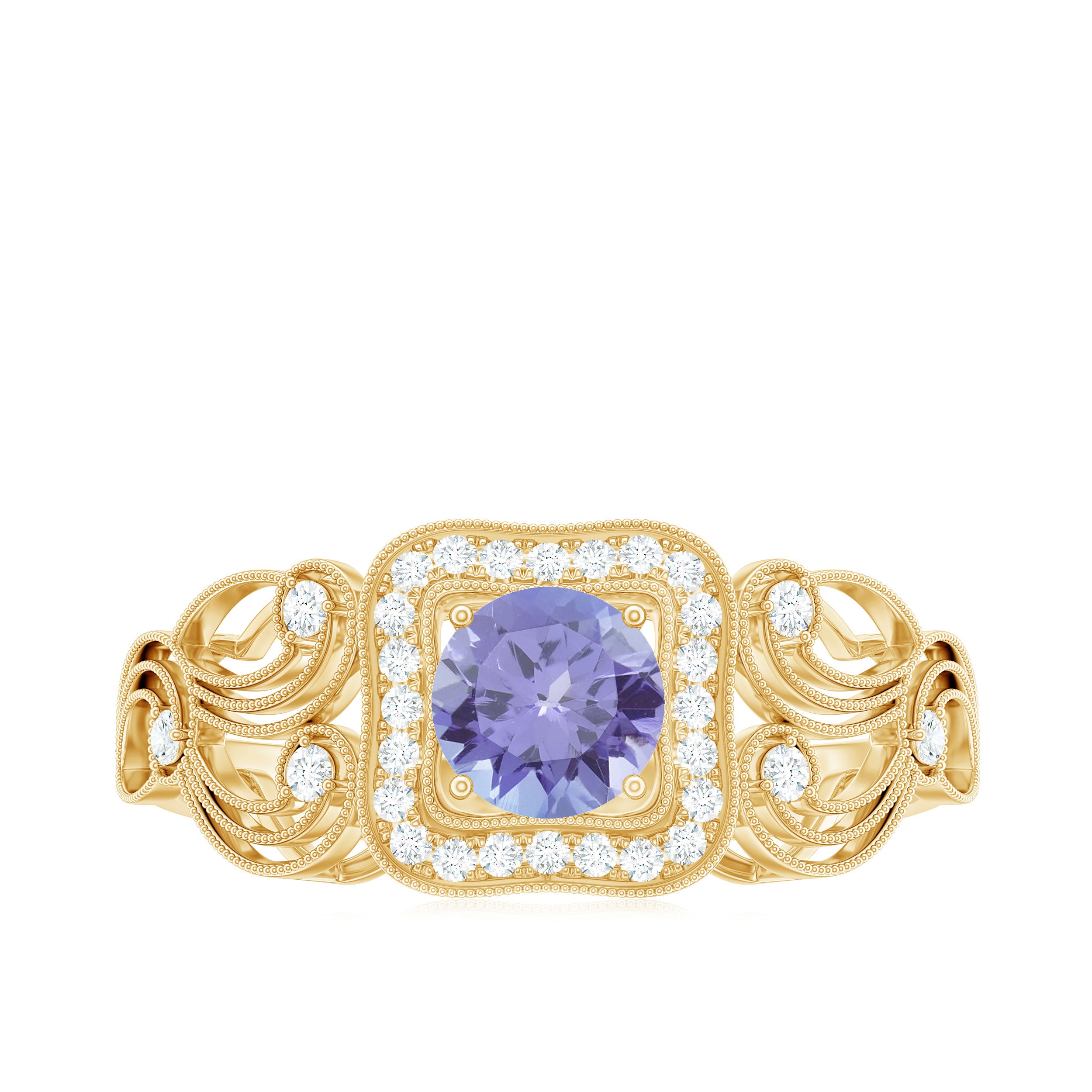 Tanzanite Vintage Looking Engagement Ring with Diamond Halo AAA - Rosec Jewels