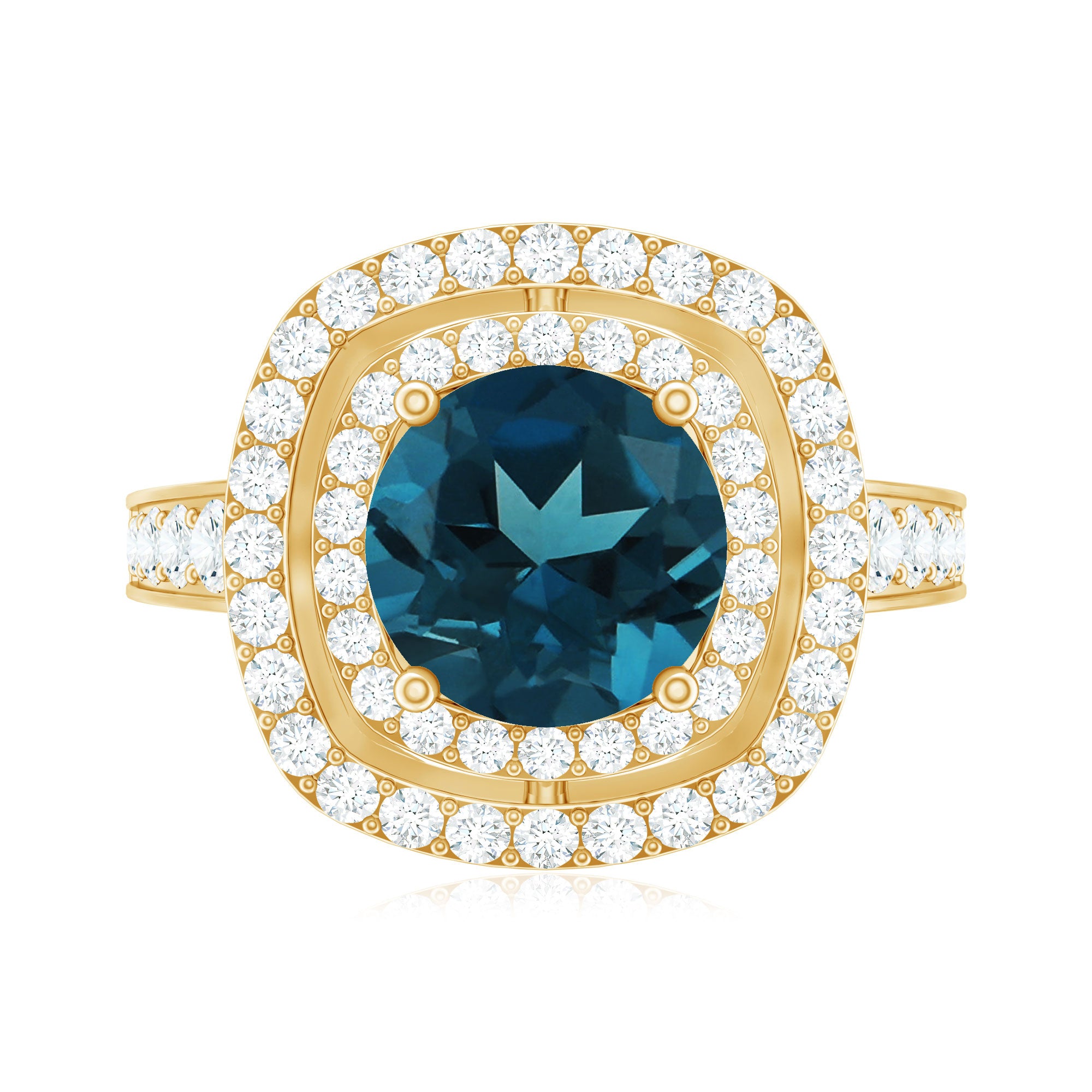 8mm Round London Blue Topaz Double Halo Engagement Ring with Moissanite AAA - Rosec Jewels