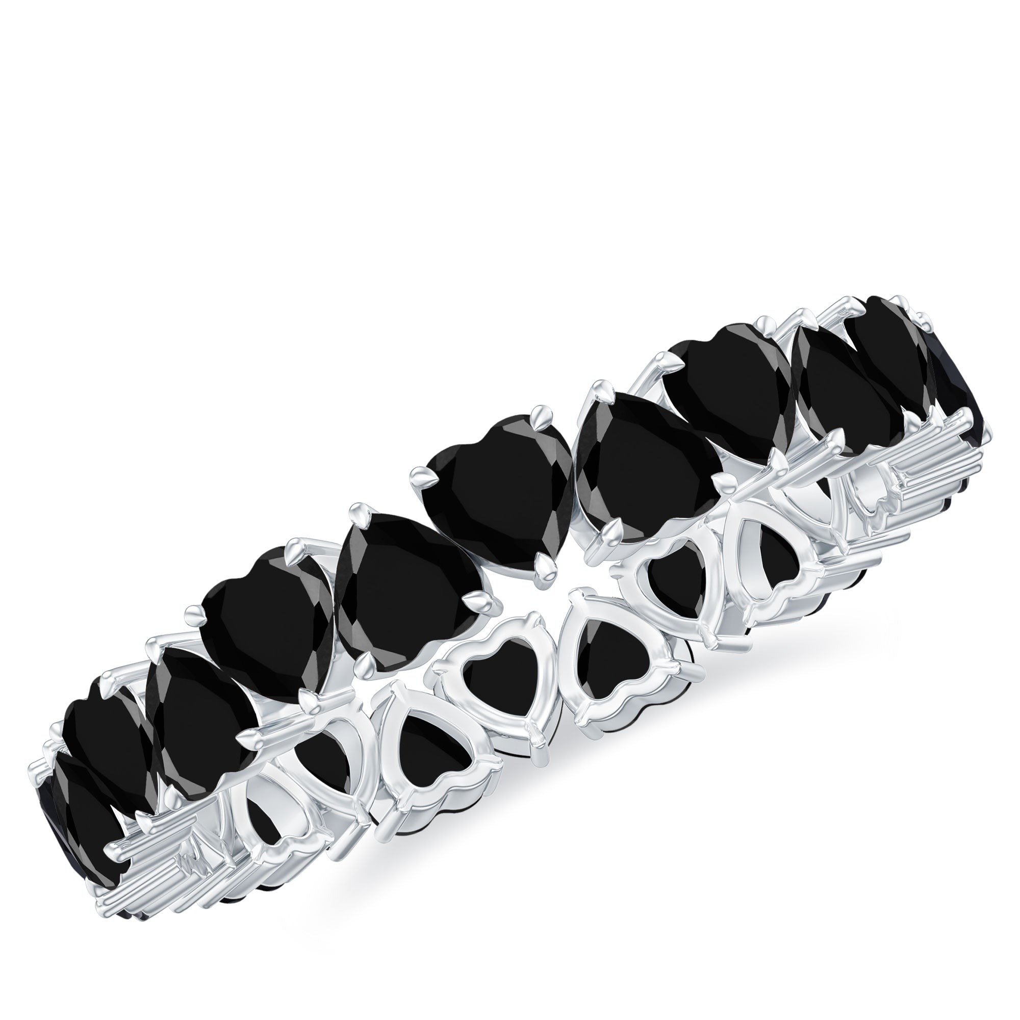 Certified Lab Grown Black Diamond Heart Eternity Ring for Women AAAA ( Synthetic ) - Rosec Jewels