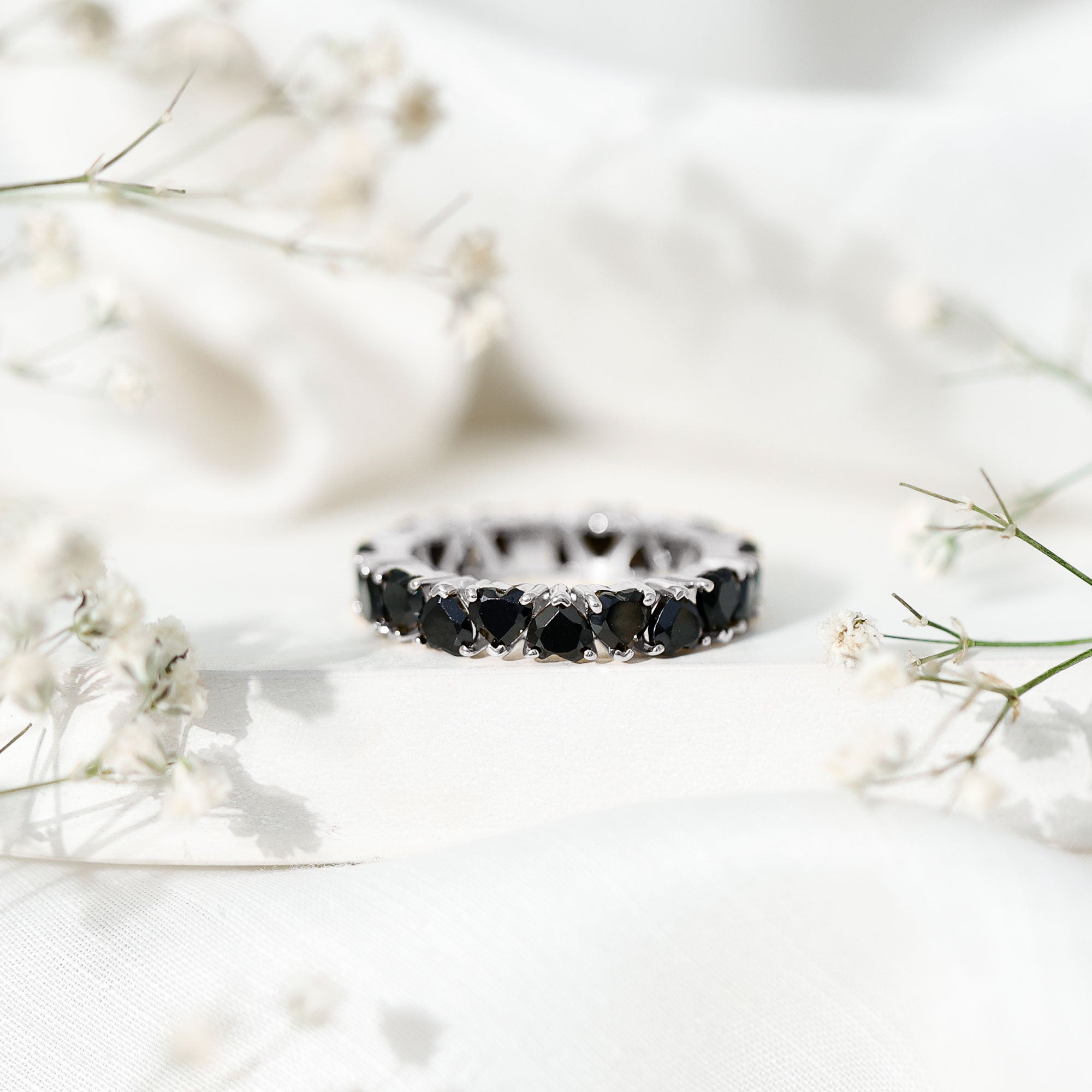 Certified Lab Grown Black Diamond Heart Eternity Ring for Women AAAA ( Synthetic ) - Rosec Jewels