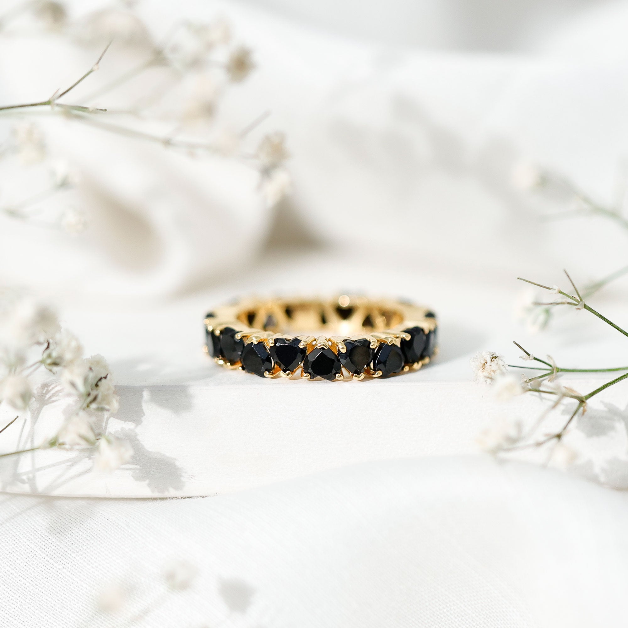 Certified Lab Grown Black Diamond Heart Eternity Ring for Women AAAA ( Synthetic ) - Rosec Jewels