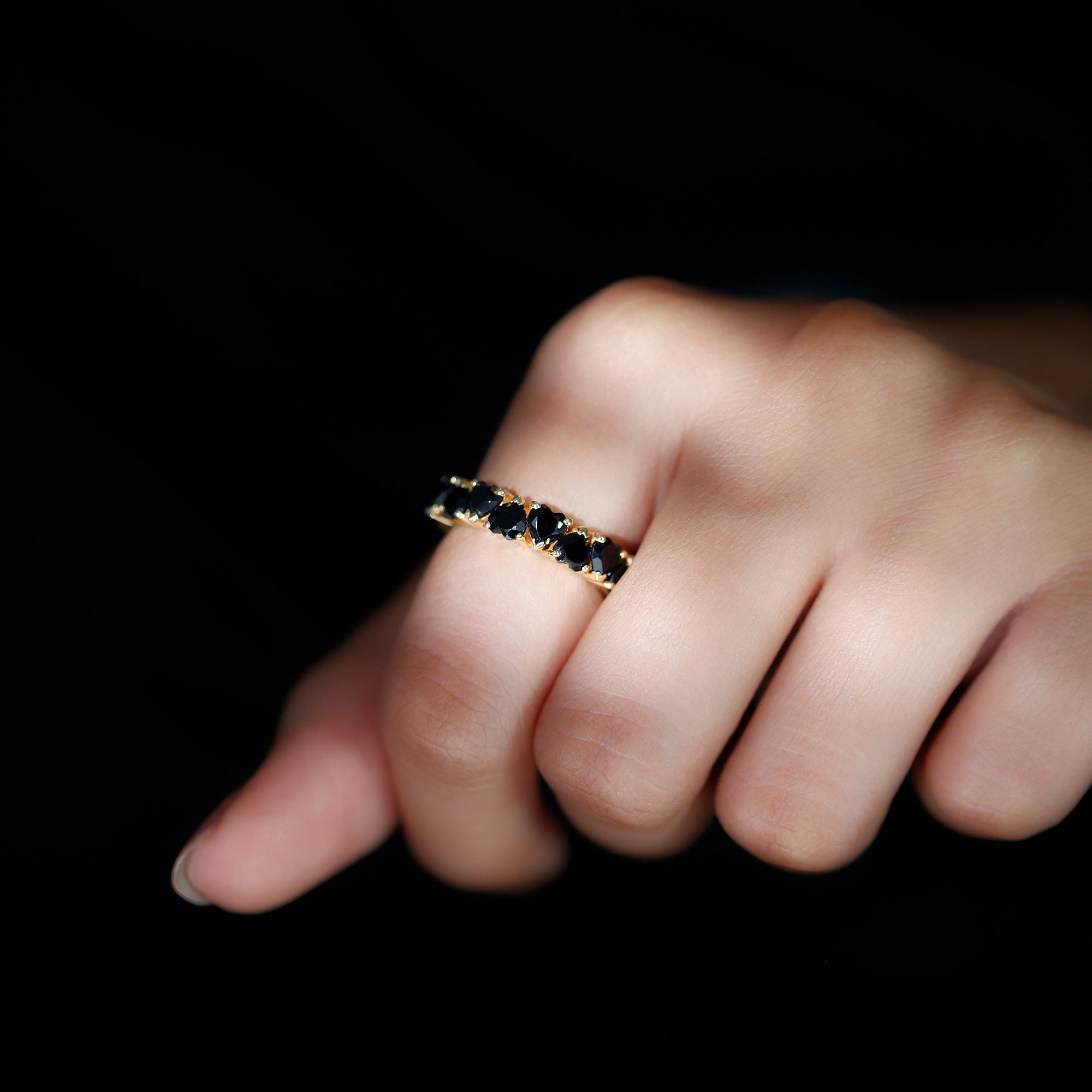 Certified Lab Grown Black Diamond Heart Eternity Ring for Women AAAA ( Synthetic ) - Rosec Jewels