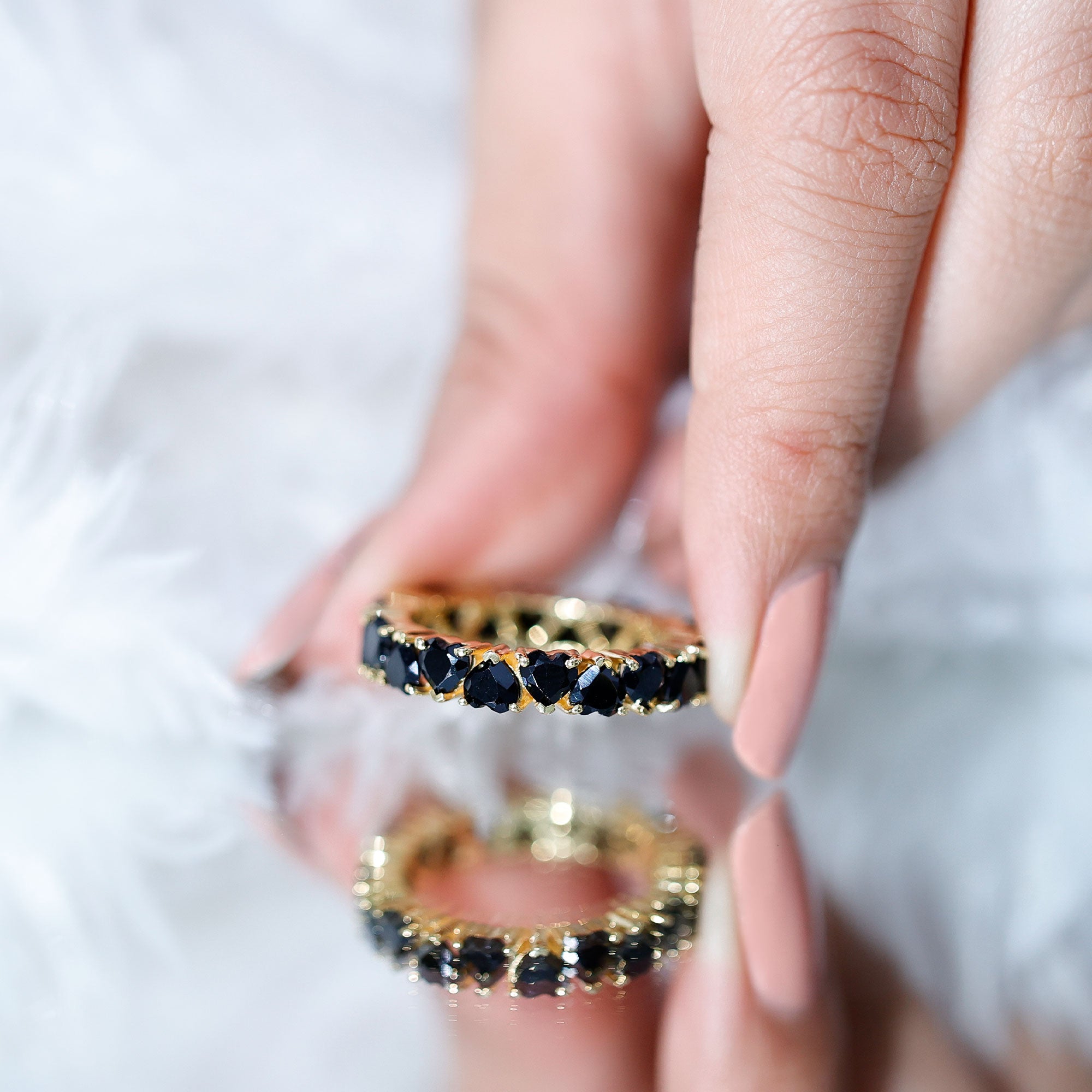 Certified Lab Grown Black Diamond Heart Eternity Ring for Women AAAA ( Synthetic ) - Rosec Jewels