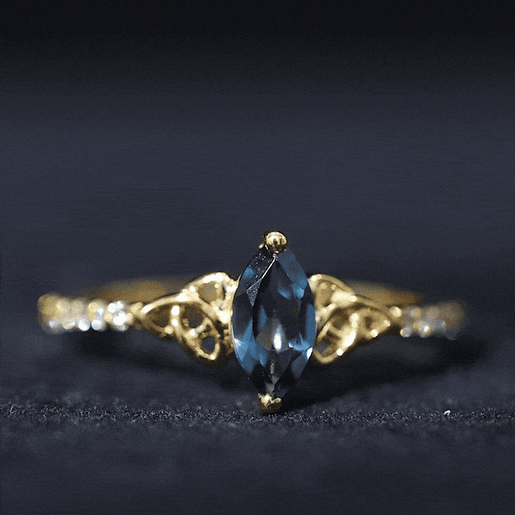 4x8mm Marquise Cut London Blue Topaz Celtic Engagement Ring with Diamond AAA - Rosec Jewels
