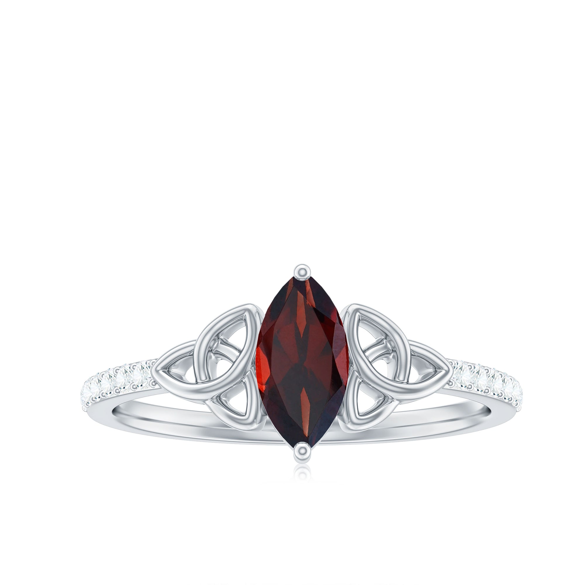 Real Garnet Diamond Marquise Engagement Ring with Celtic Knot AAA - Rosec Jewels