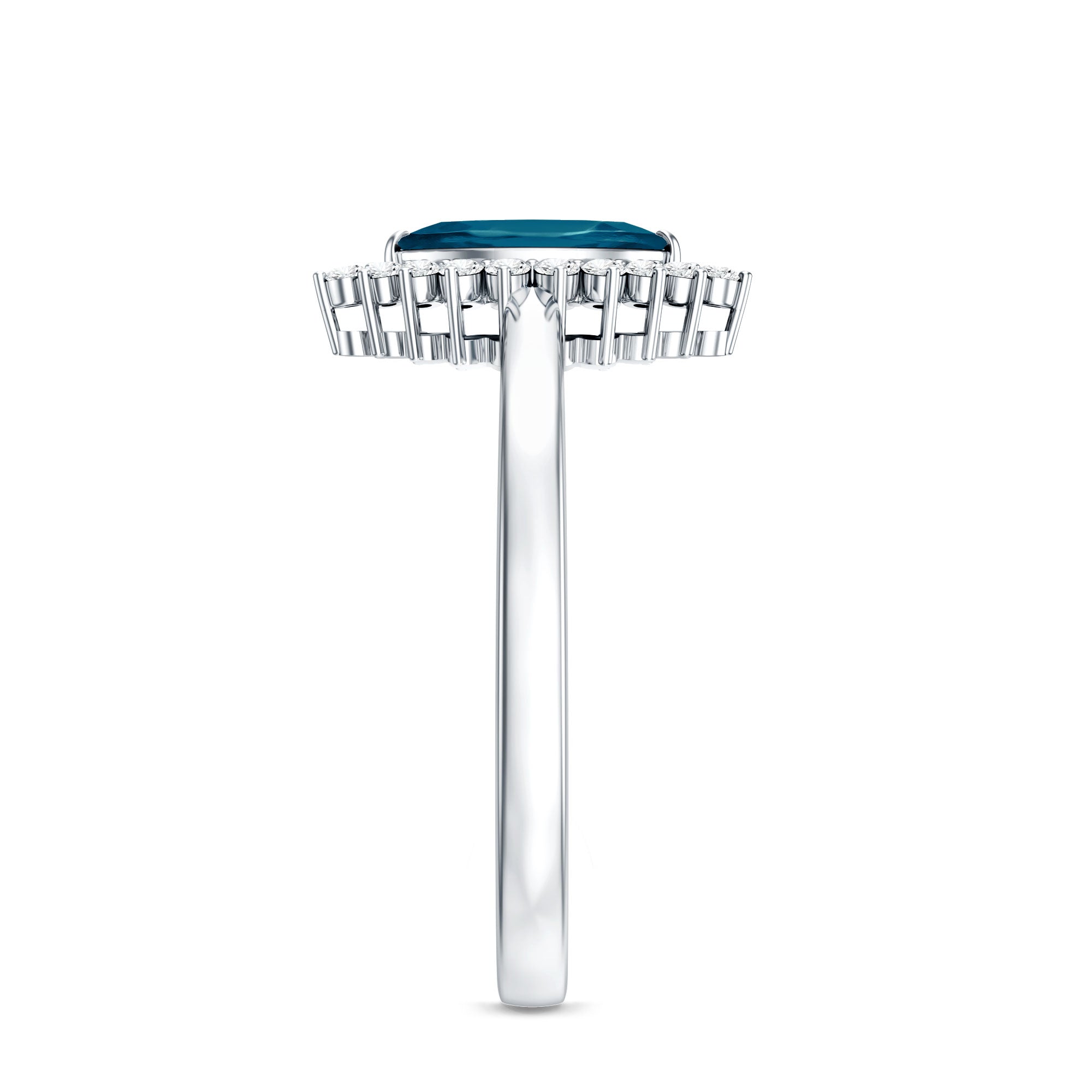 Elongated Marquise Blue Topaz Engagement Ring with Diamond Halo AAA - Rosec Jewels