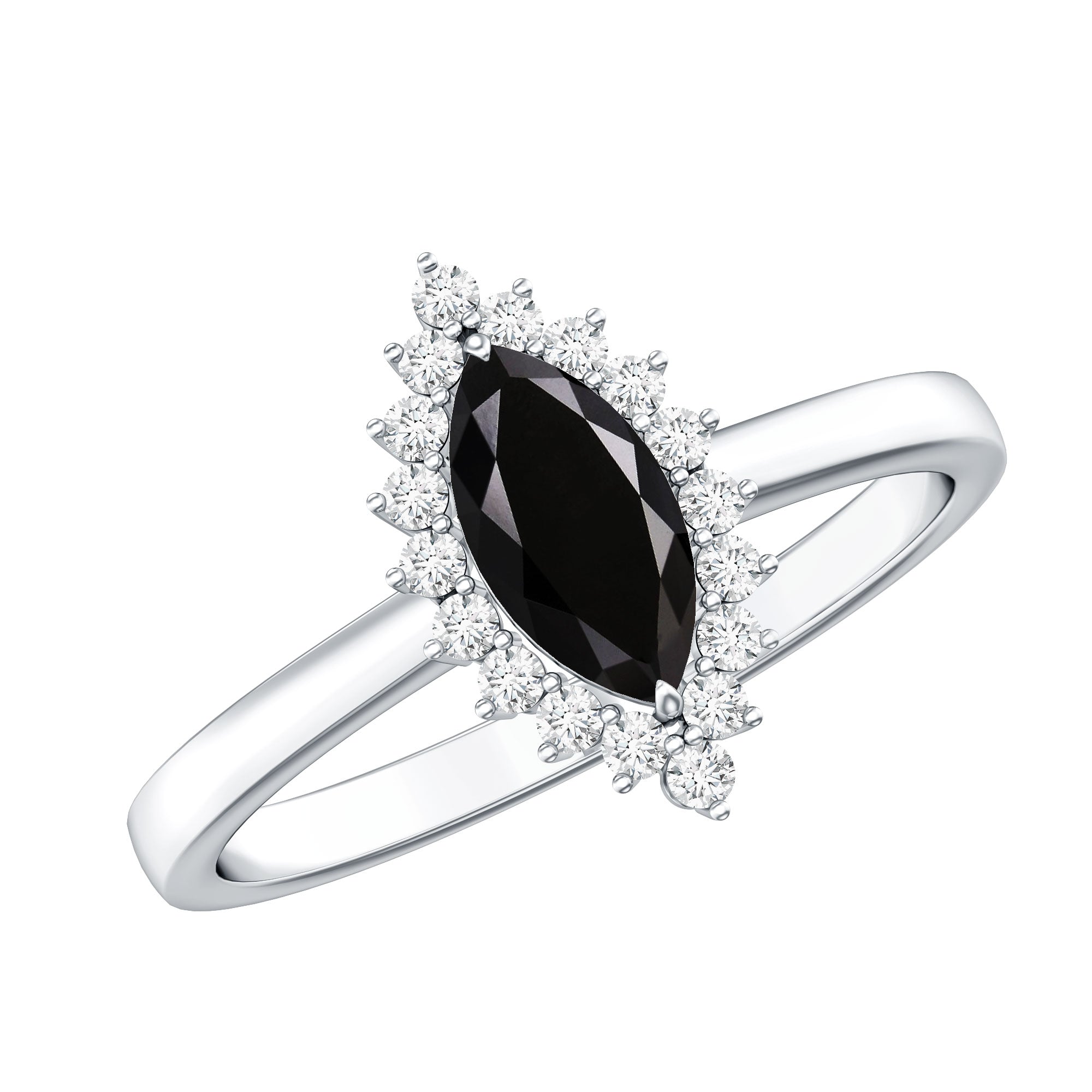 Certified 0.8 Carat Lab Grown Black Diamond Marquise Engagement Ring with Halo AAAA ( Synthetic ) - Rosec Jewels