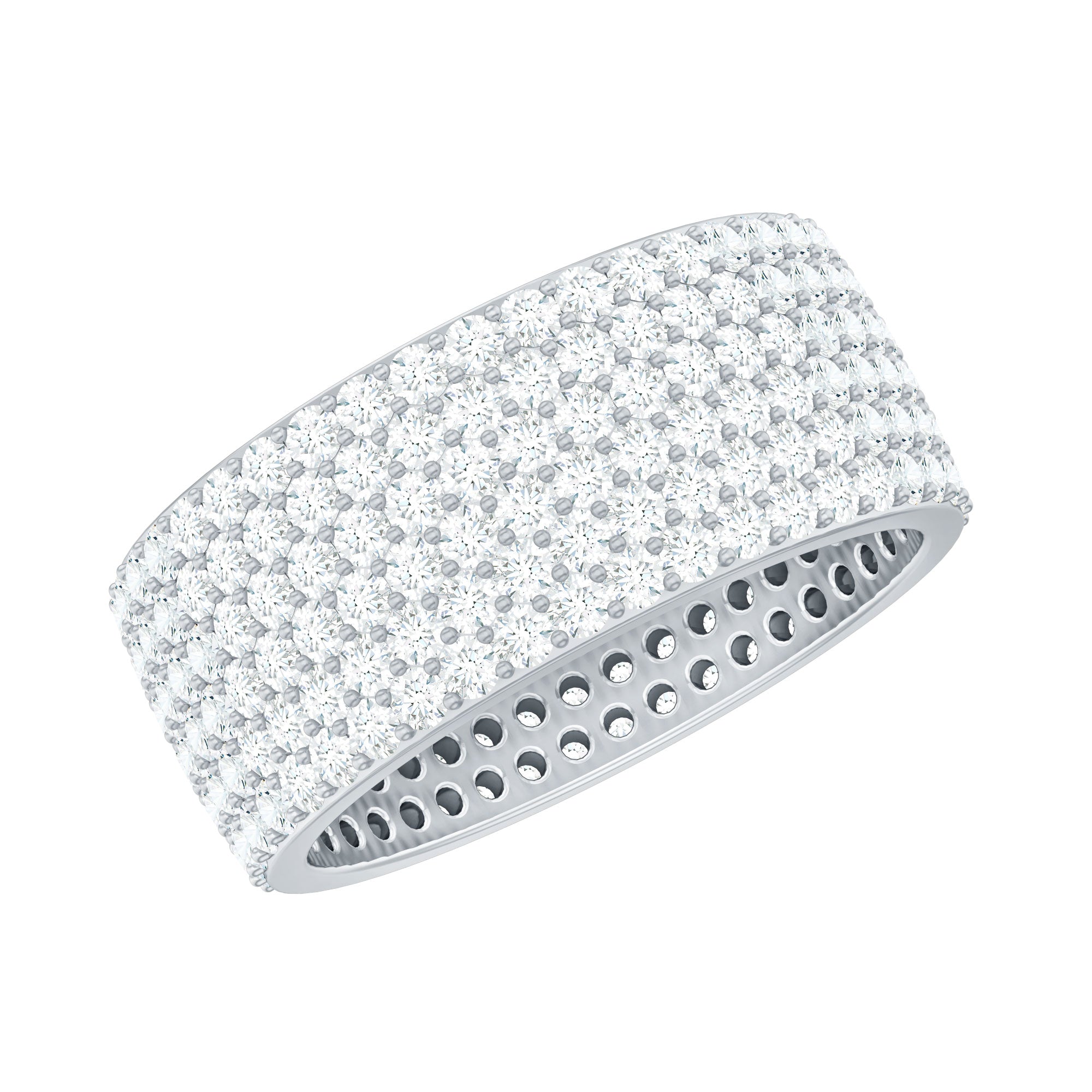 Round Zircon Cluster Wide Wedding Band Ring in Pave Setting