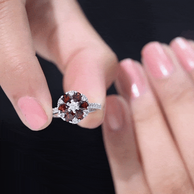 Natural Garnet Flower Engagement Ring with Diamond AAA - Rosec Jewels