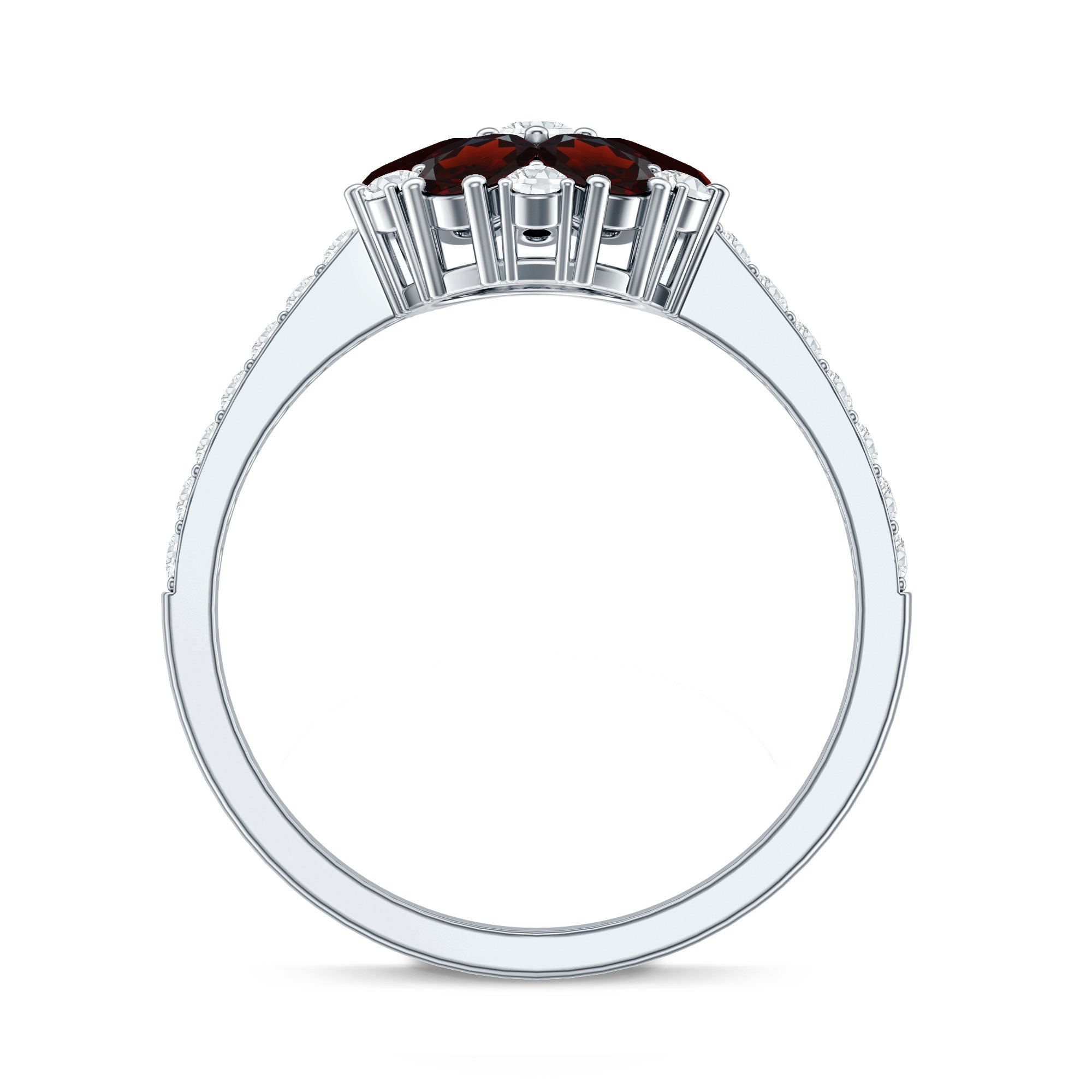 Natural Garnet Flower Engagement Ring with Diamond AAA - Rosec Jewels