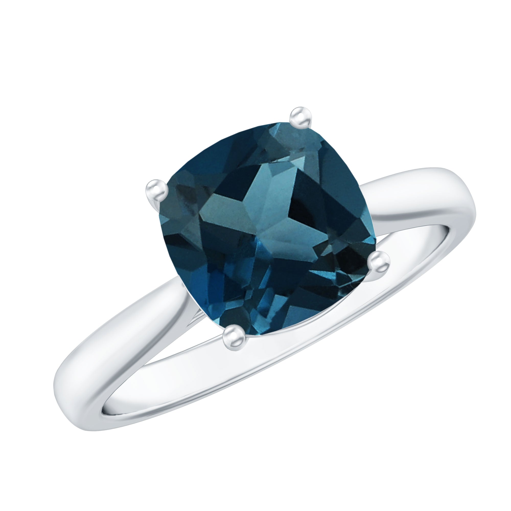 Solitaire Cushion Cut London Blue Topaz Cathedral Engagement Ring AAA - Rosec Jewels