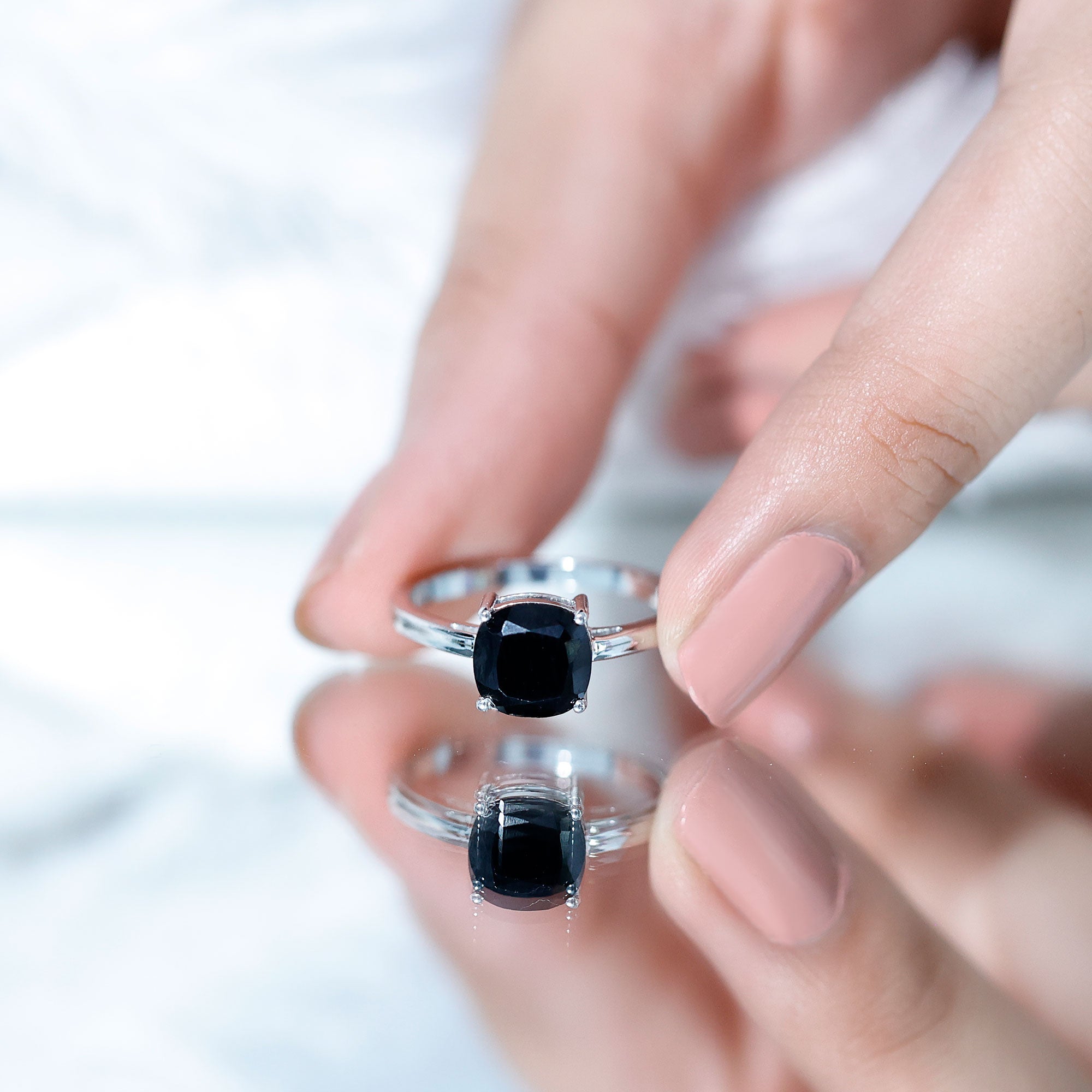 Certified 2.8 Carat Lab Grown Black Diamond Cushion Cut Engagement Ring AAAA ( Synthetic ) - Rosec Jewels