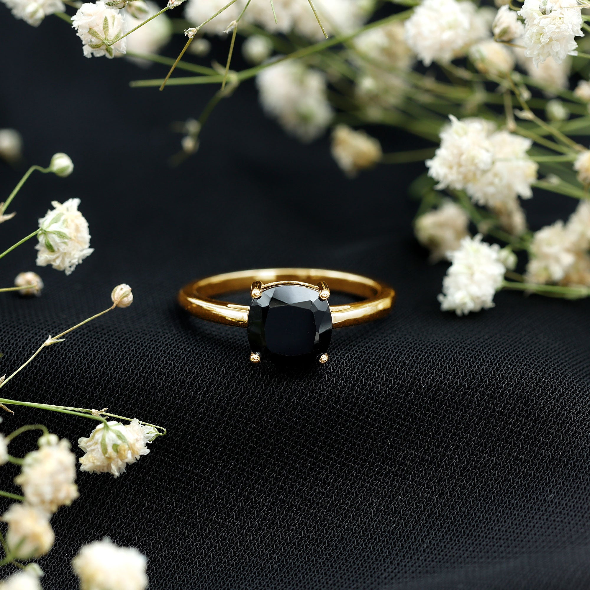 Certified 2.8 Carat Lab Grown Black Diamond Cushion Cut Engagement Ring AAAA ( Synthetic ) - Rosec Jewels