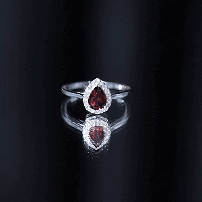 Classic Garnet Teardrop Engagement Ring with Diamond Halo AAA - Rosec Jewels