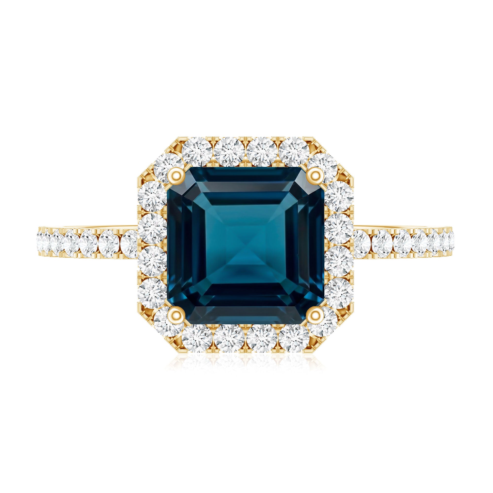 3 Carat Asscher Cut London Blue Topaz Vintage Engagement Ring with Diamond Halo AAA - Rosec Jewels