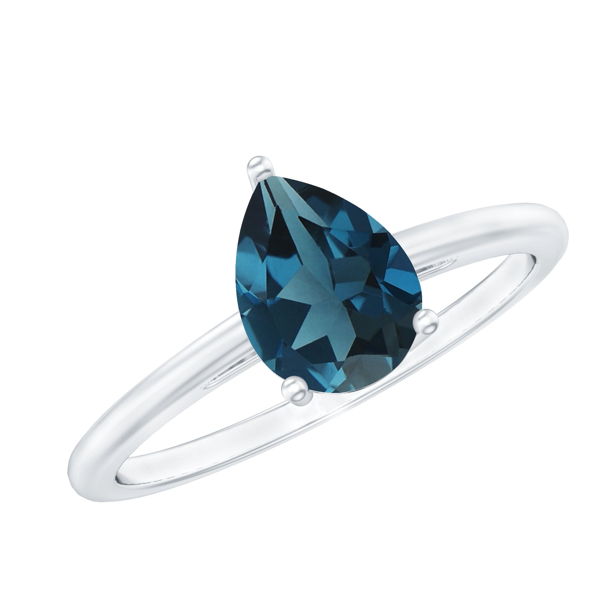 6X8mm Pear Shape London Blue Topaz Single Stone Engagement Ring AAA - Rosec Jewels