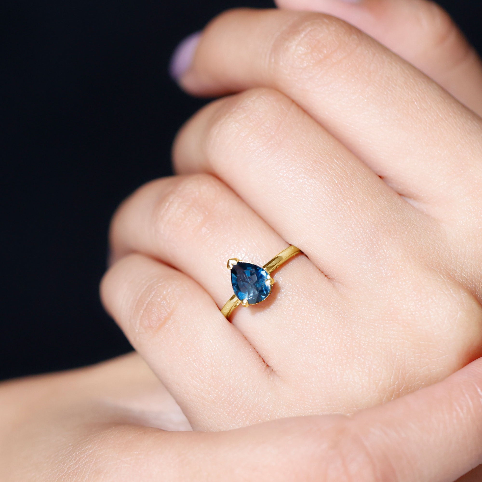 6X8mm Pear Shape London Blue Topaz Single Stone Engagement Ring AAA - Rosec Jewels