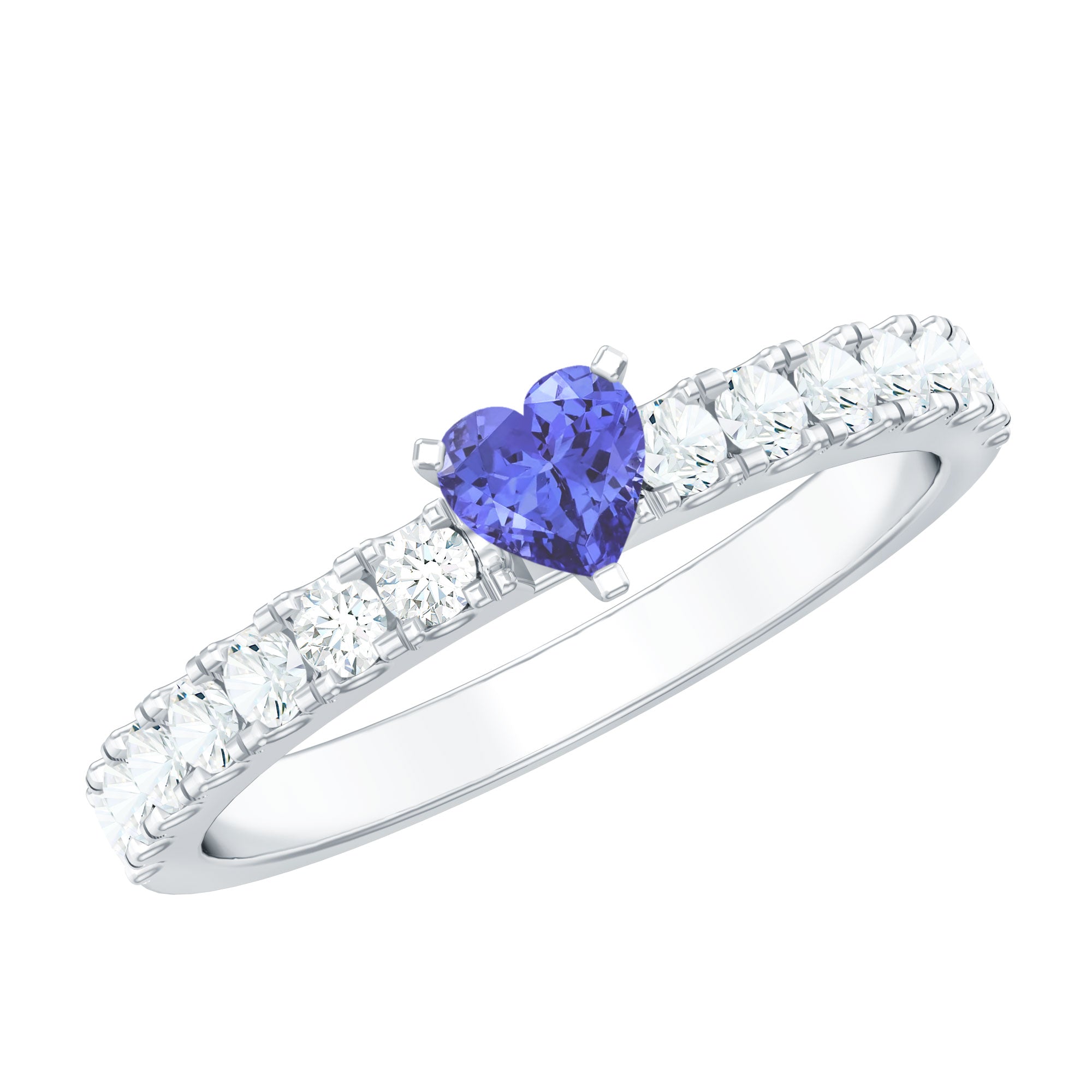 Natural Tanzanite Heart Proposal Ring with Diamond AAA - Rosec Jewels