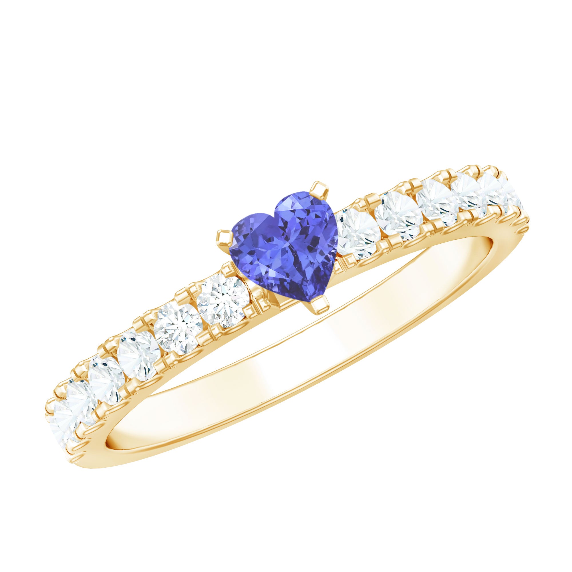 Natural Tanzanite Heart Proposal Ring with Diamond AAA - Rosec Jewels