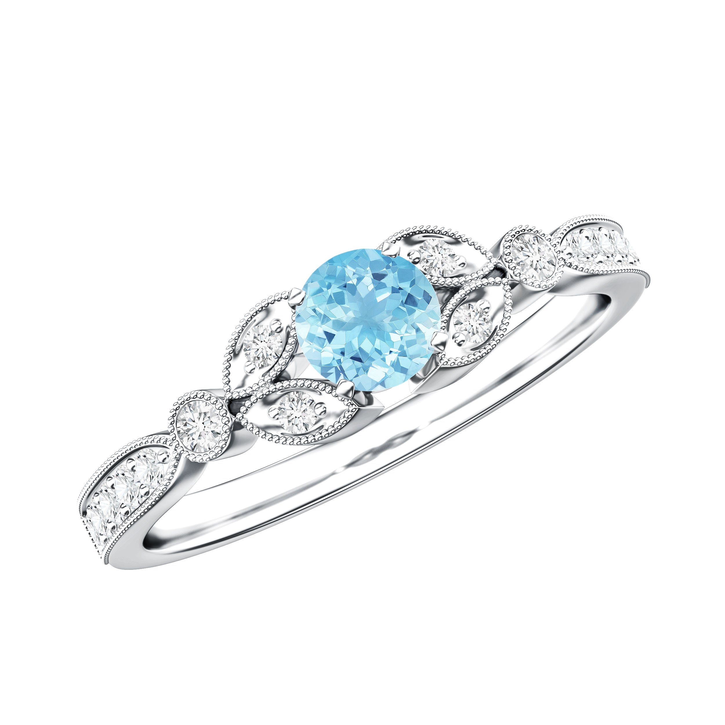 Natural Aquamarine Diamond Engagement Ring With Certificate AAA - Rosec Jewels