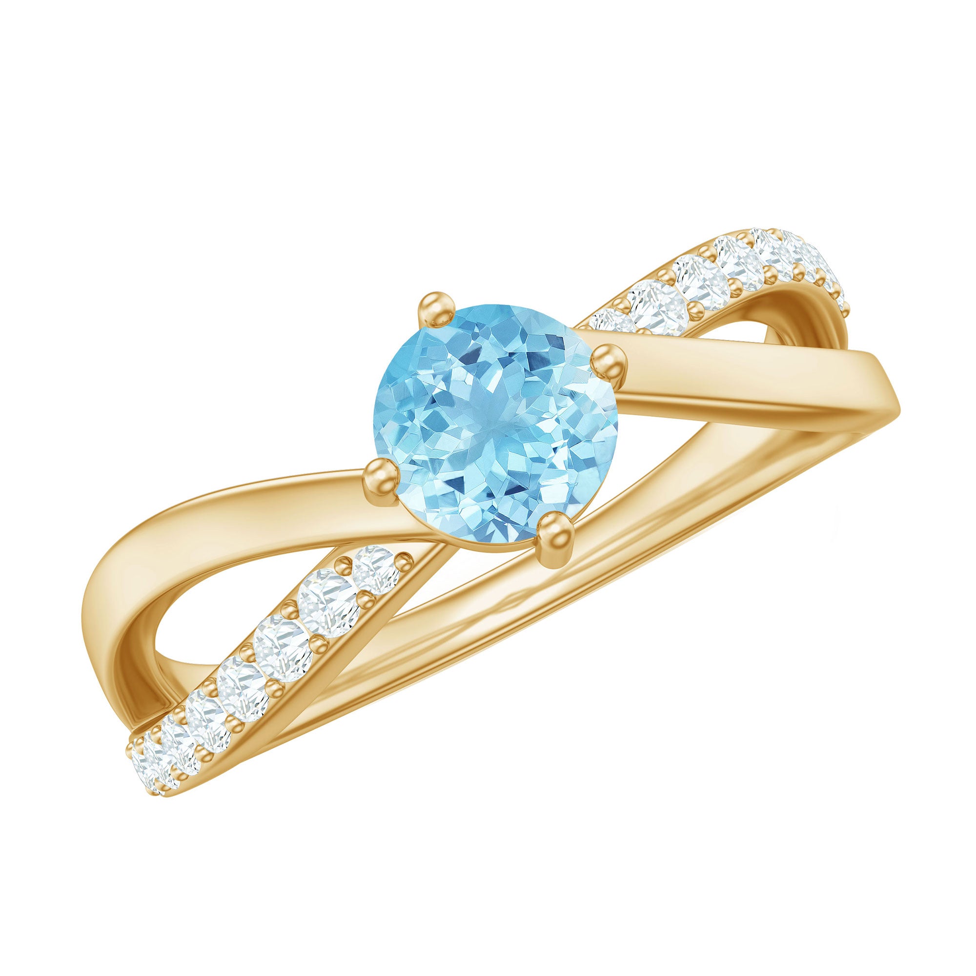 Rosec Jewels-Genuine Aquamarine Engagement Ring with Diamond Infinity Shank