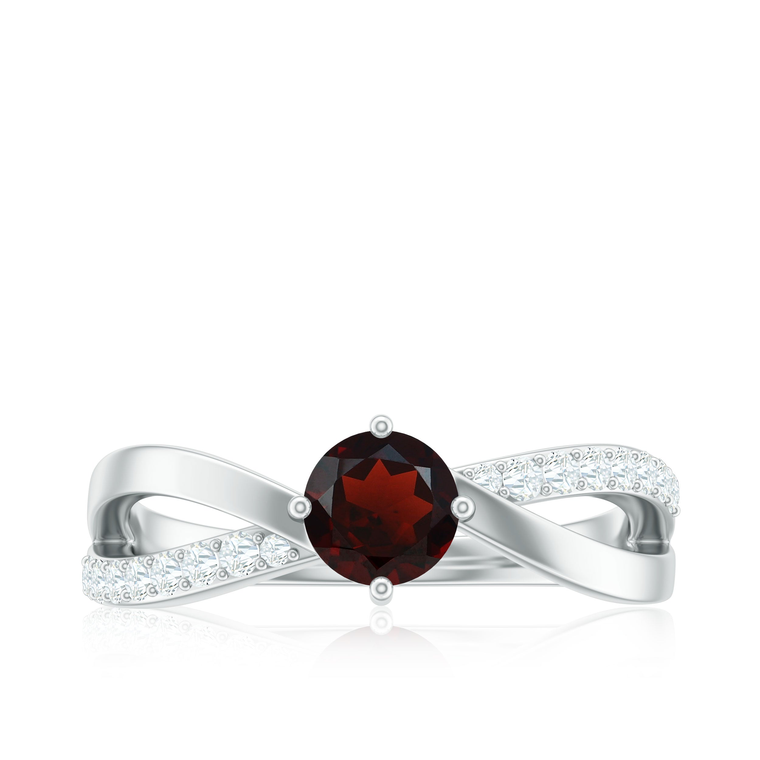 Natural Garnet Engagement Ring with Diamond Infinity Shank AAA - Rosec Jewels