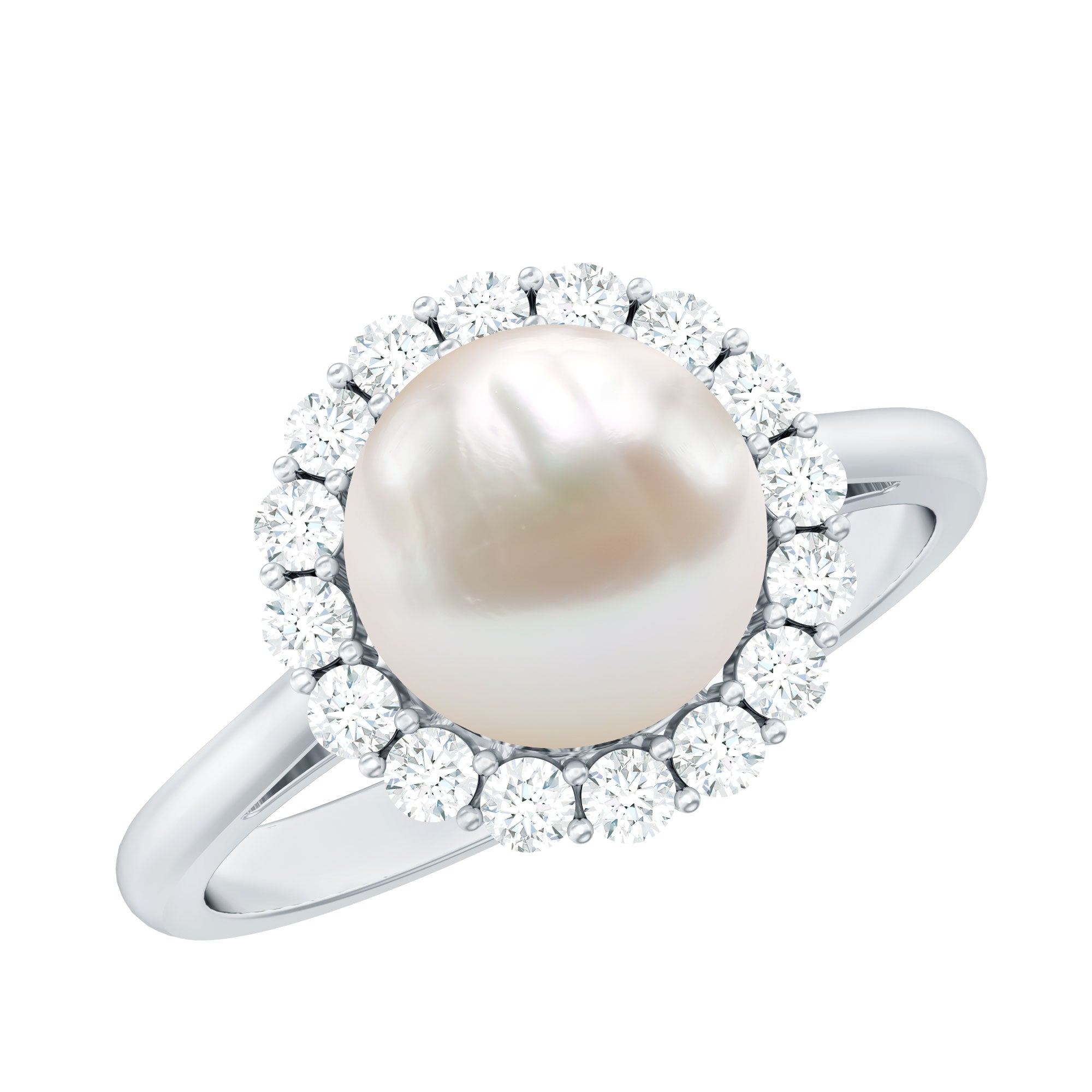 Simple Freshwater Pearl Ring with Diamond Halo