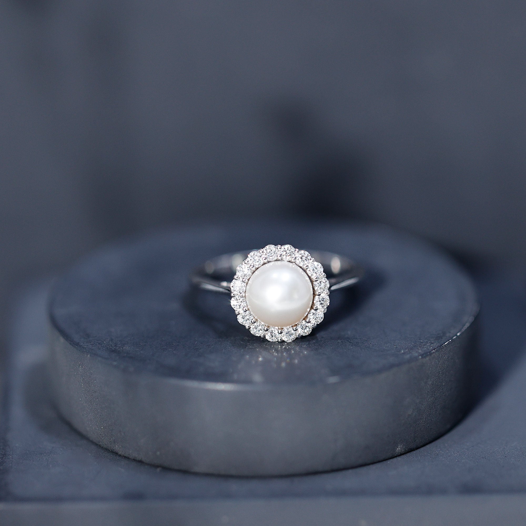 Real 7.4 Carat Freshwater Pearl Engagement Ring with Diamond Halo AAA - Rosec Jewels
