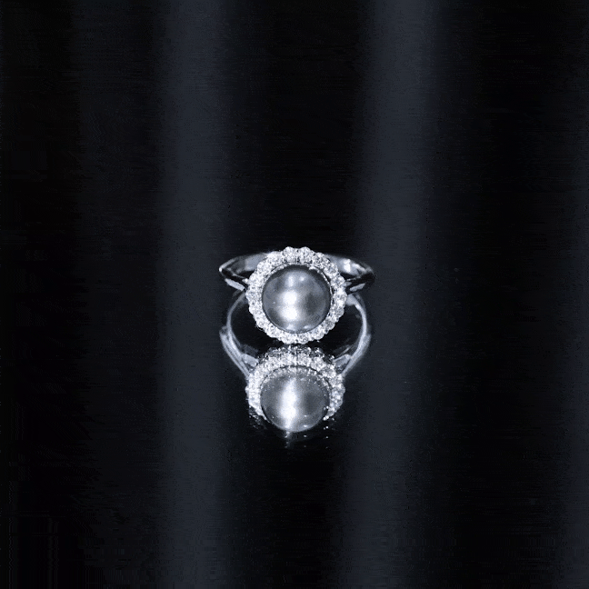 Natural Tahitian Pearl and Diamond Halo Engagement Ring AAA - Rosec Jewels