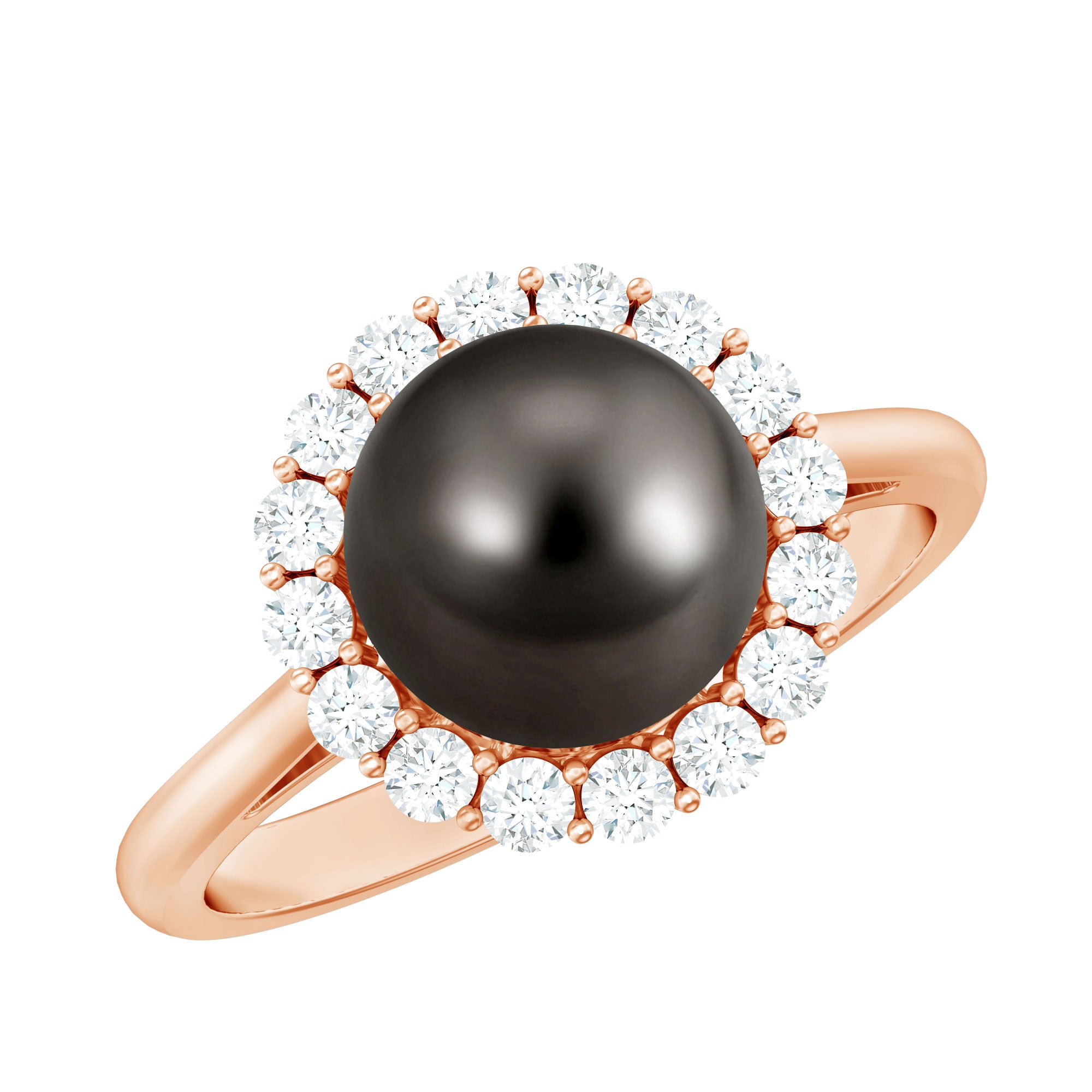 Natural Tahitian Pearl and Diamond Halo Engagement Ring AAA - Rosec Jewels