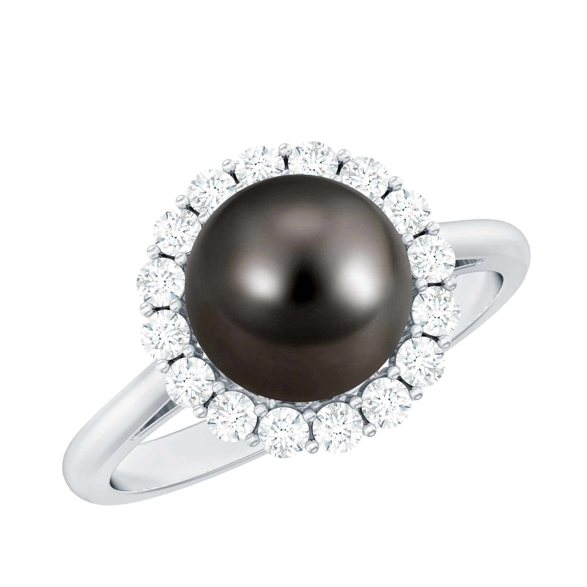 Natural Tahitian Pearl and Diamond Halo Engagement Ring